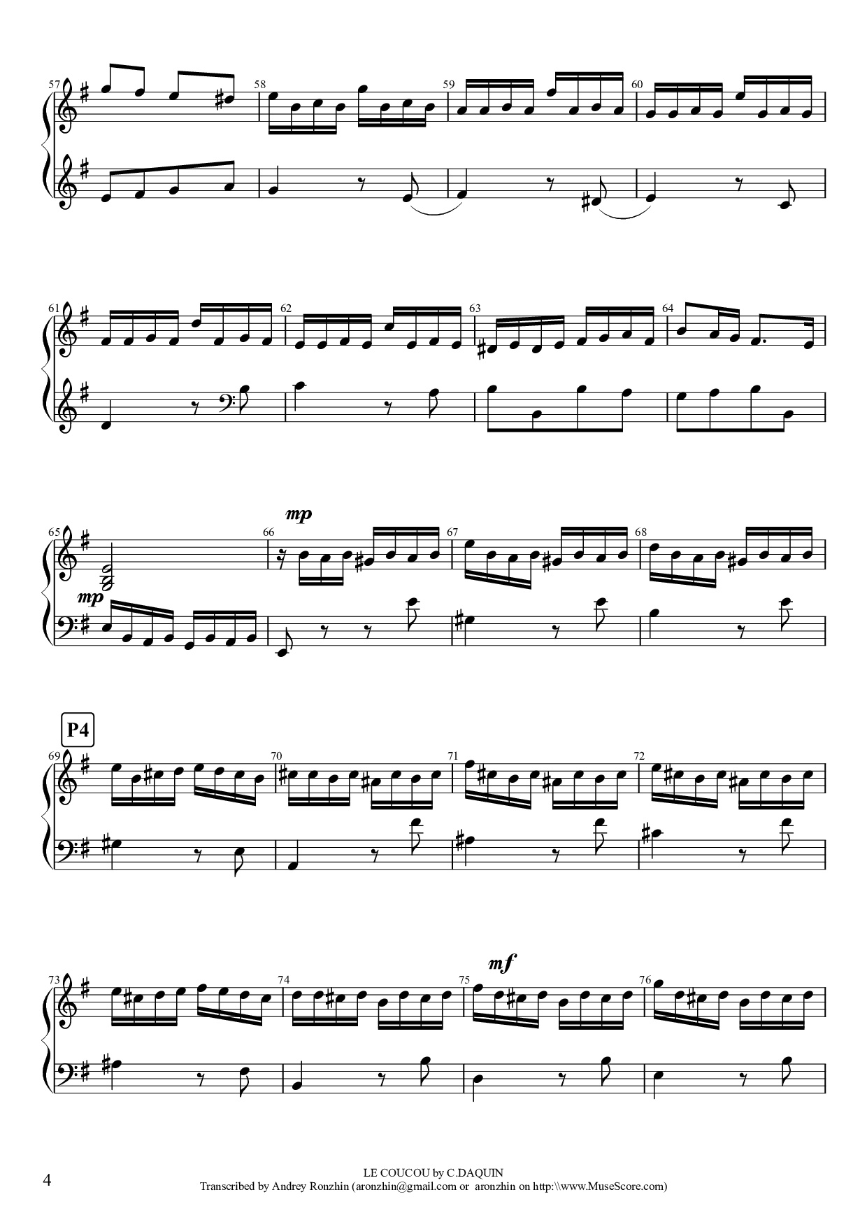 Page 4 of the piano sheet music PDF Piano – LE COUCOU Piano by DAQUIN
