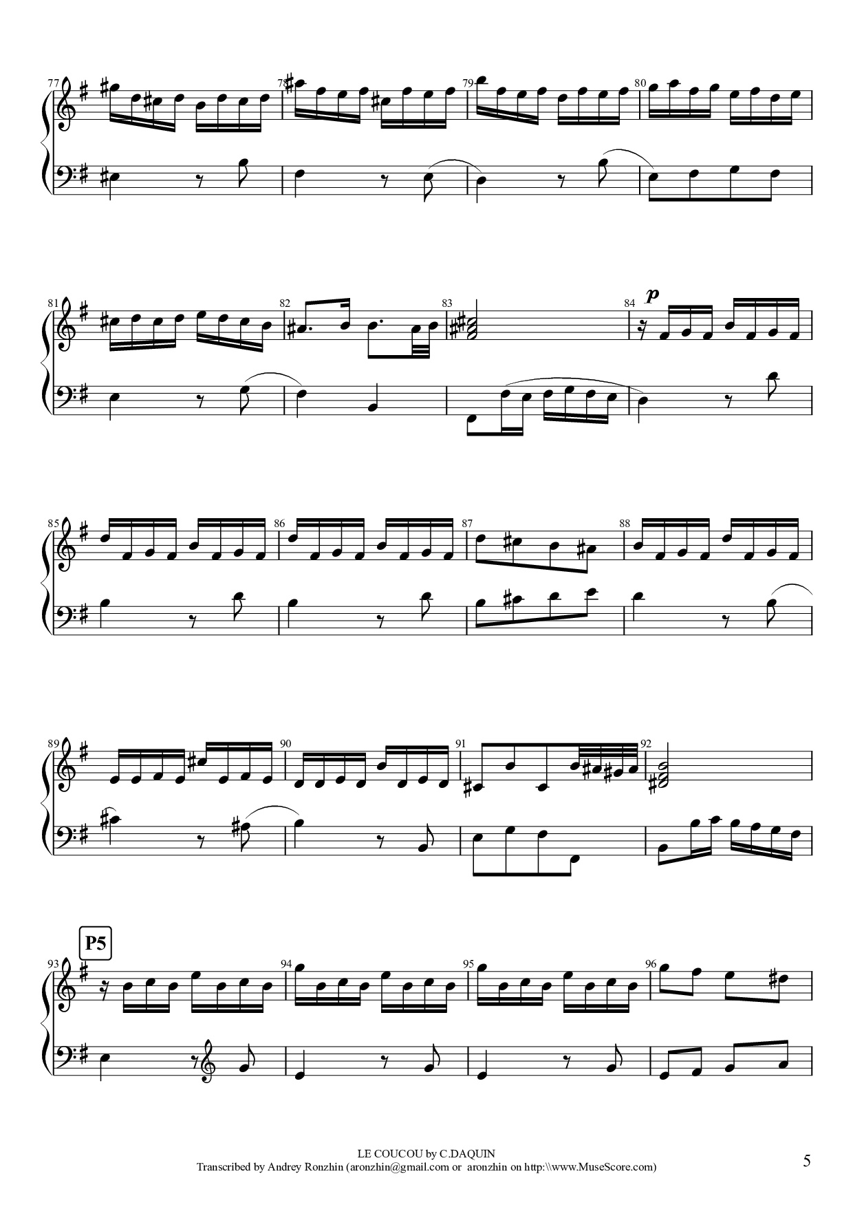 Page 5 of the piano sheet music PDF Piano – LE COUCOU Piano by DAQUIN