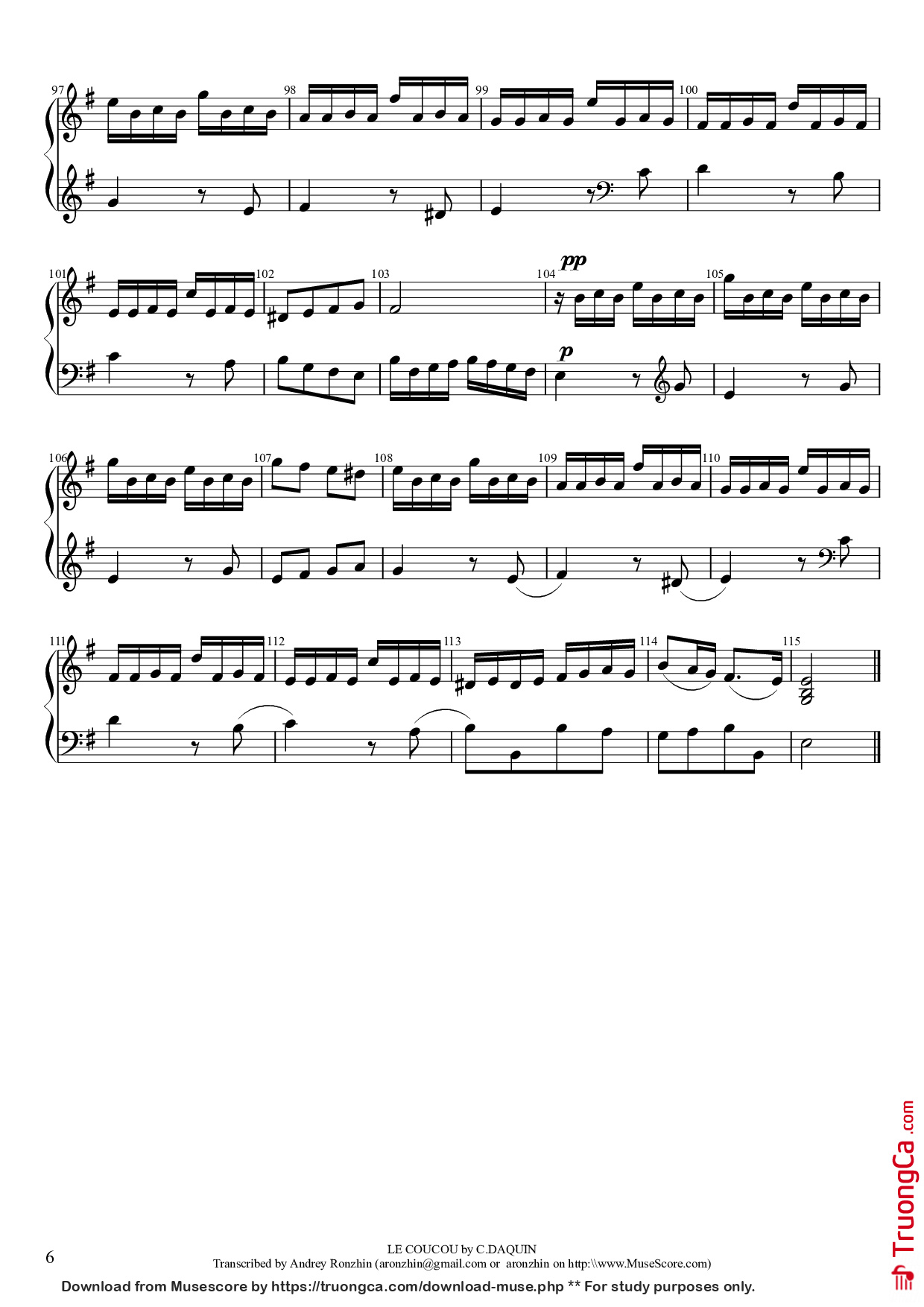 Page 6 of the piano sheet music PDF Piano – LE COUCOU Piano by DAQUIN