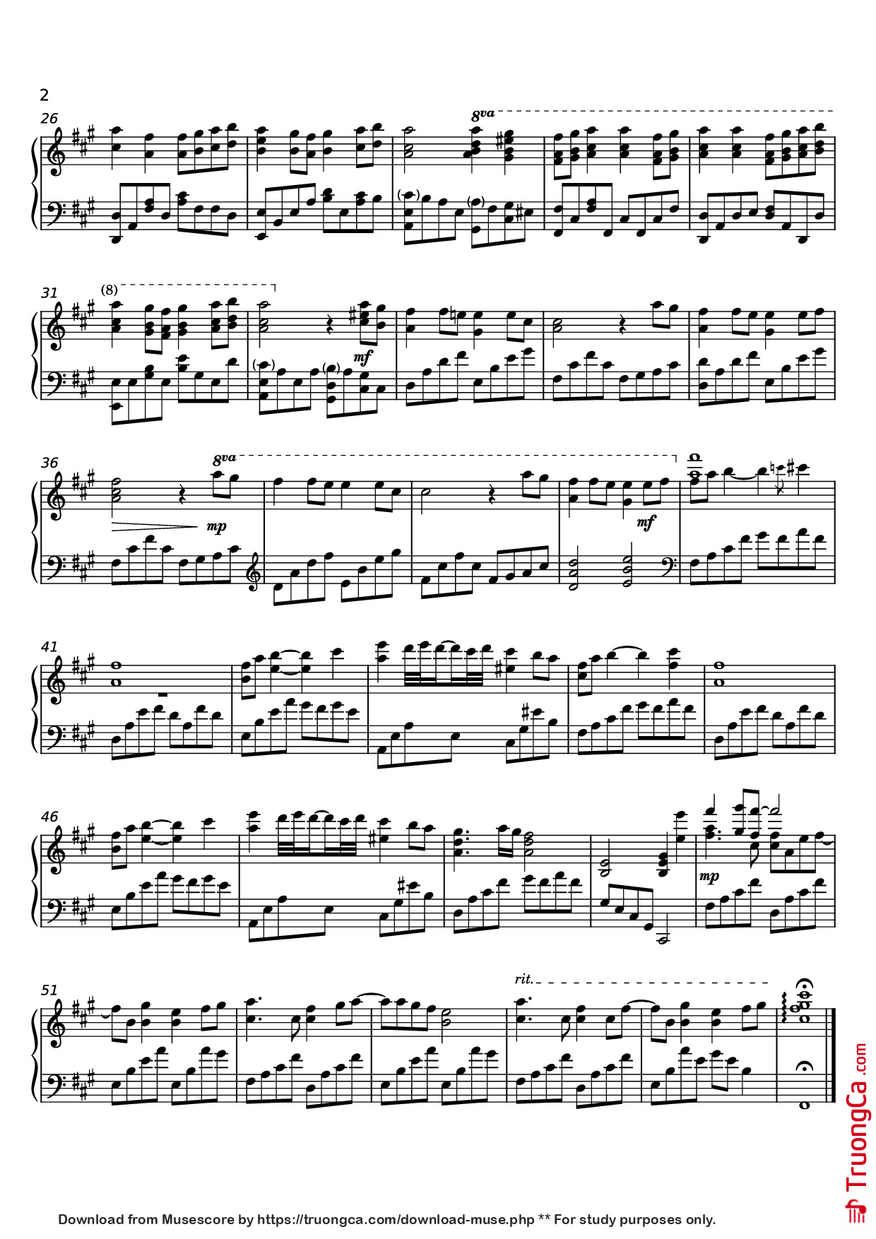 Page 2 of the piano sheet music PDF Piano – Hibari Piano by Original Artist: ASCA