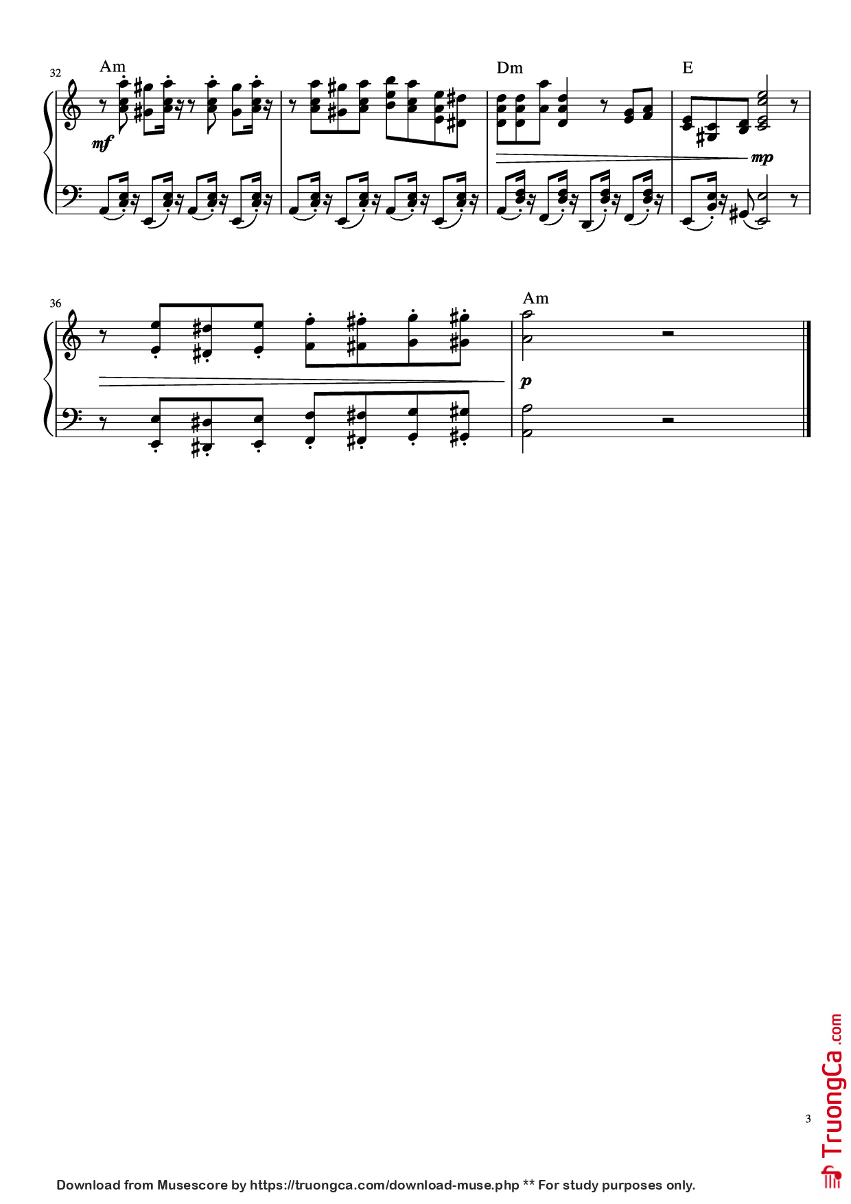 Page 3 of the piano sheet music PDF Piano – В синем море, в белой пене Piano by Р. Амирханян
