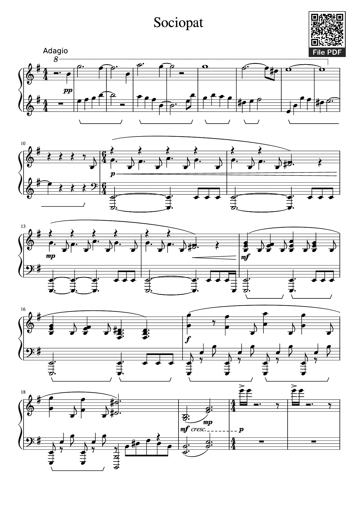 Page 1 of the piano sheet music PDF Piano – Sociopat Piano by Undefined