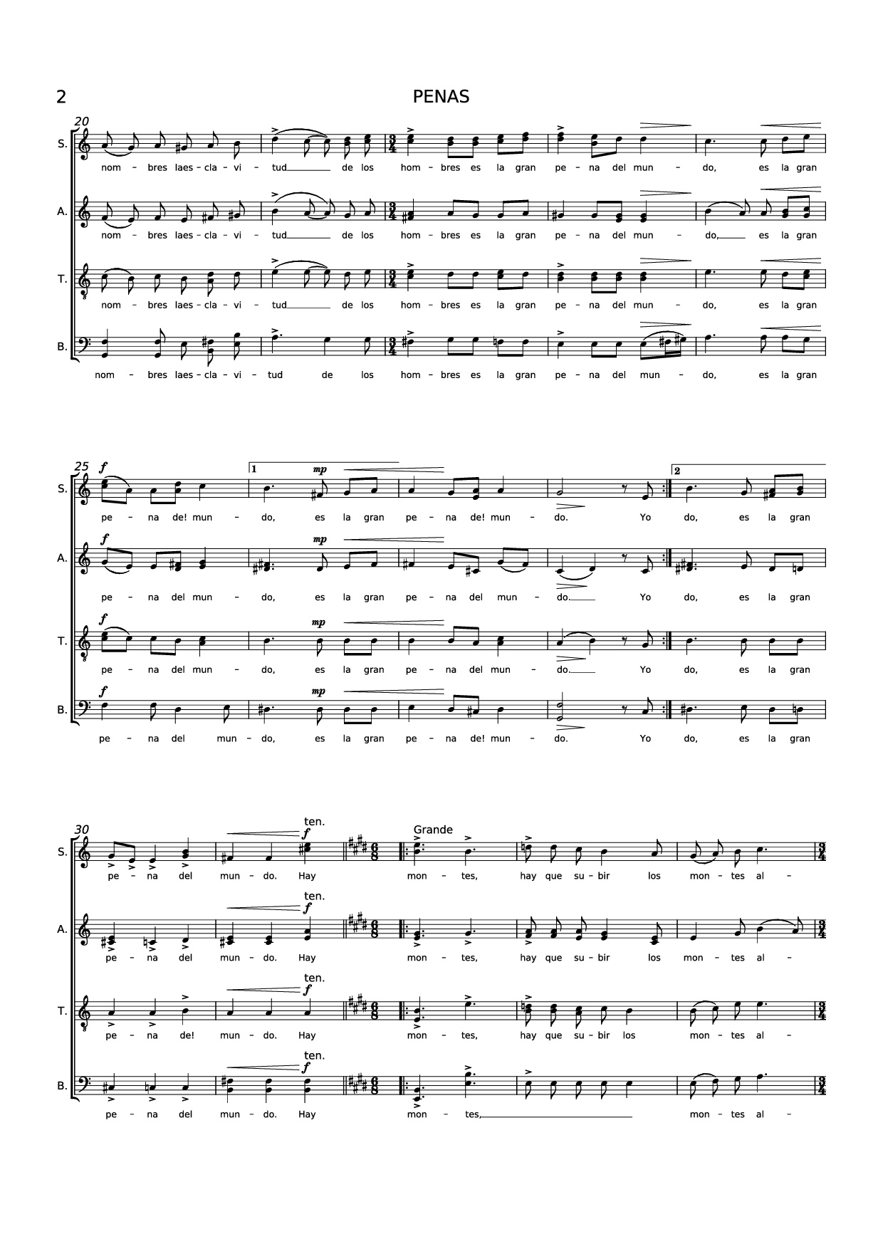 Page 2 of the piano sheet music PDF Piano – PENAS Piano by Música: Beatríz Corona