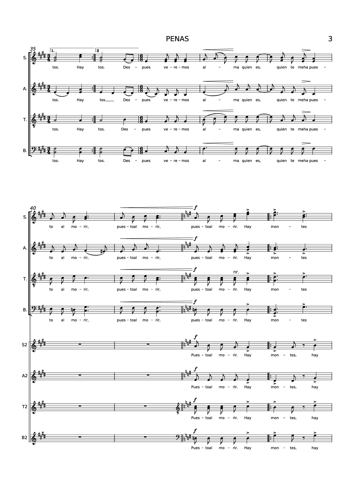 Page 3 of the piano sheet music PDF Piano – PENAS Piano by Música: Beatríz Corona