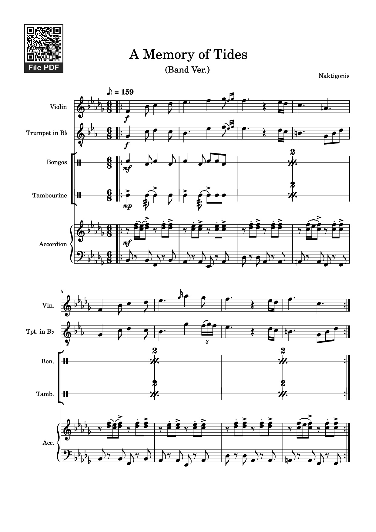 Page 1 of the piano sheet music PDF – A Memory of Tides Violin by Naktigonis