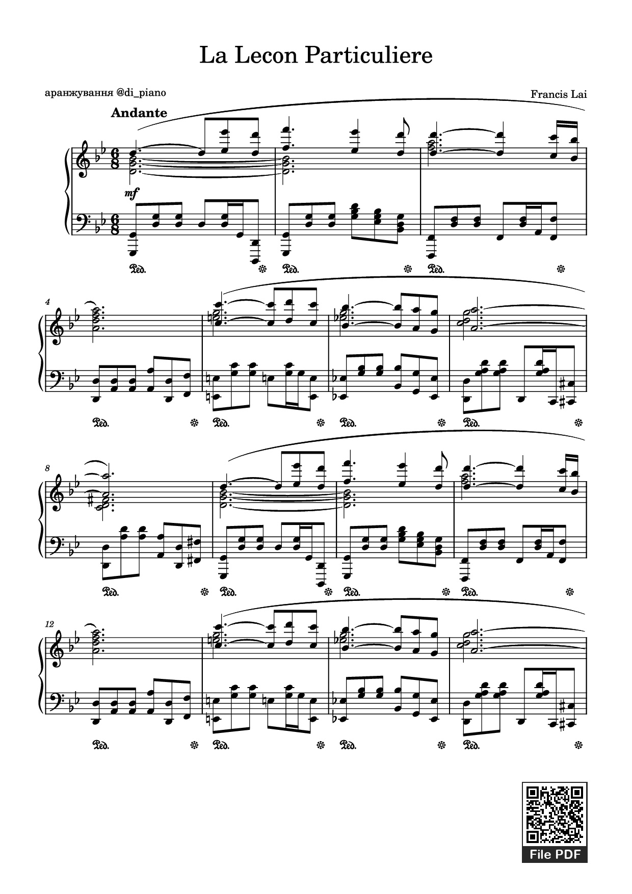 Page 1 of the piano sheet music PDF Piano – La Lecon Particuliere Piano by Francis Lai
