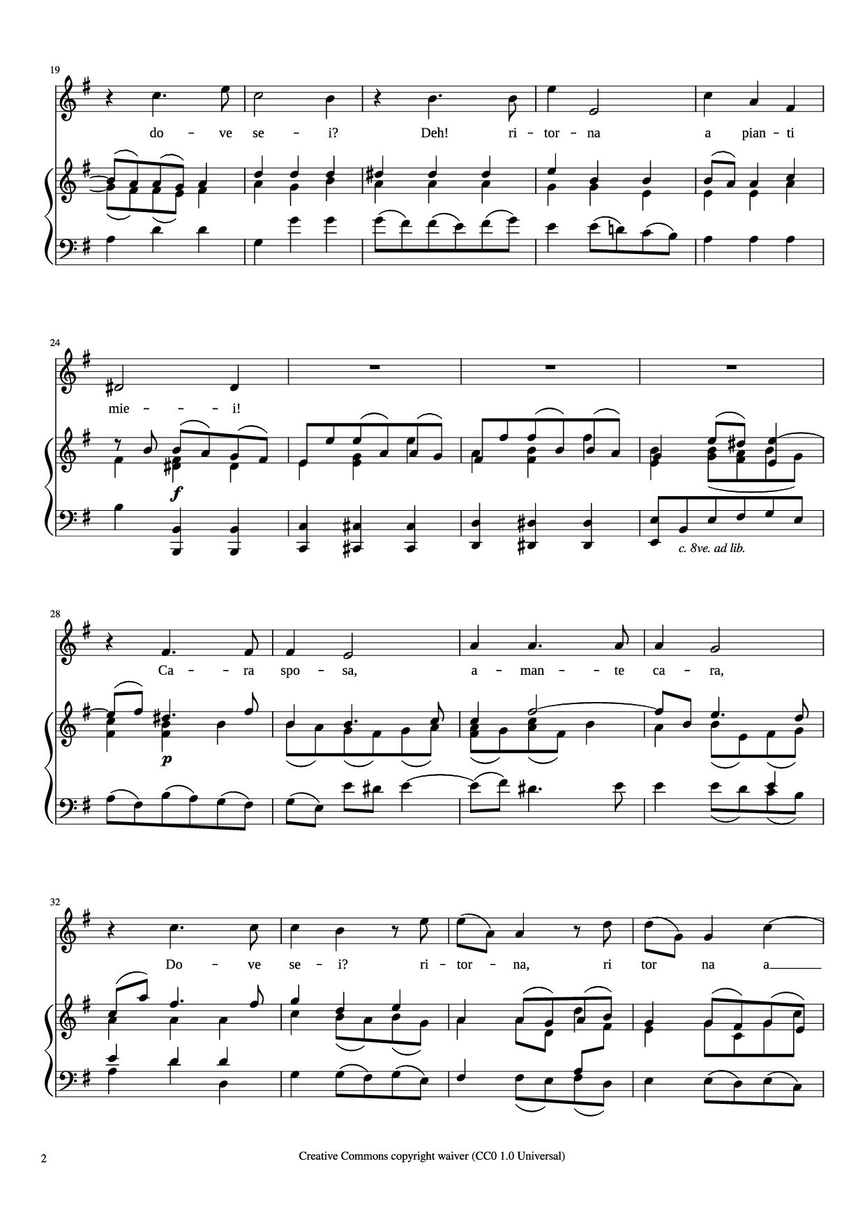 Page 2 of the piano sheet music PDF Piano – CARA SPOSA Piano by George Frideric Handel 