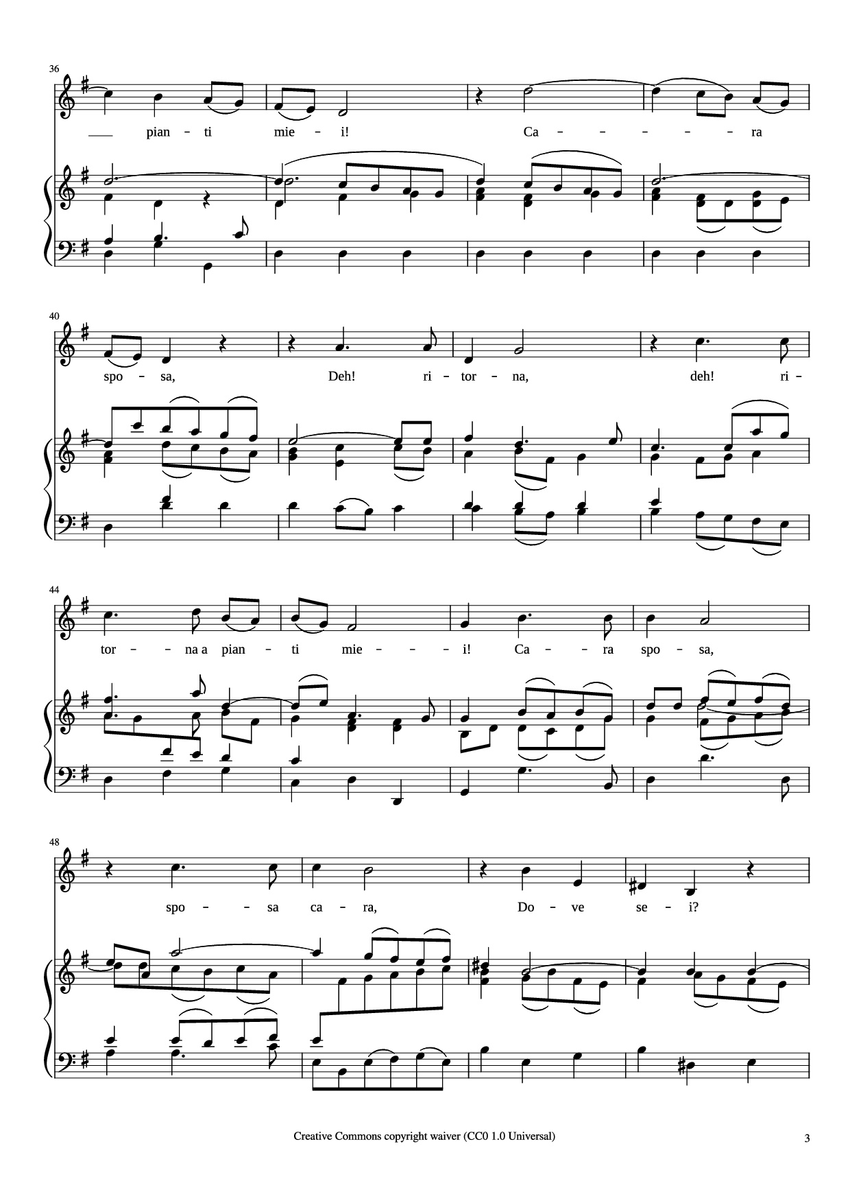 Page 3 of the piano sheet music PDF Piano – CARA SPOSA Piano by George Frideric Handel 