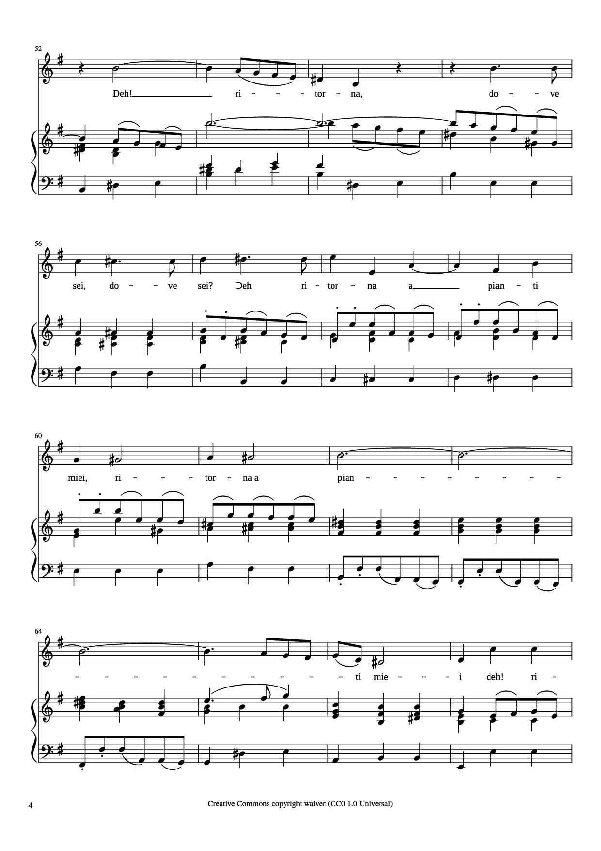 Page 4 of the piano sheet music PDF Piano – CARA SPOSA Piano by George Frideric Handel 