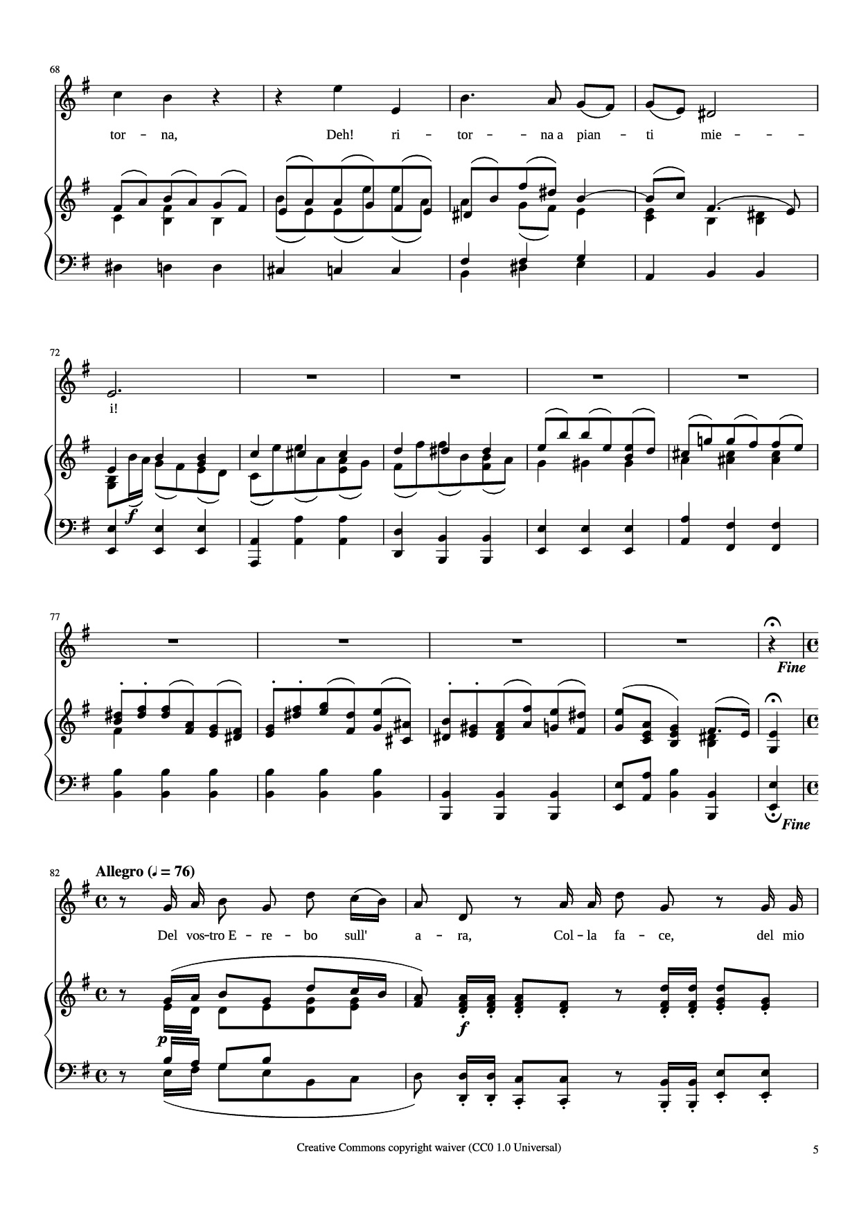 Page 5 of the piano sheet music PDF Piano – CARA SPOSA Piano by George Frideric Handel 