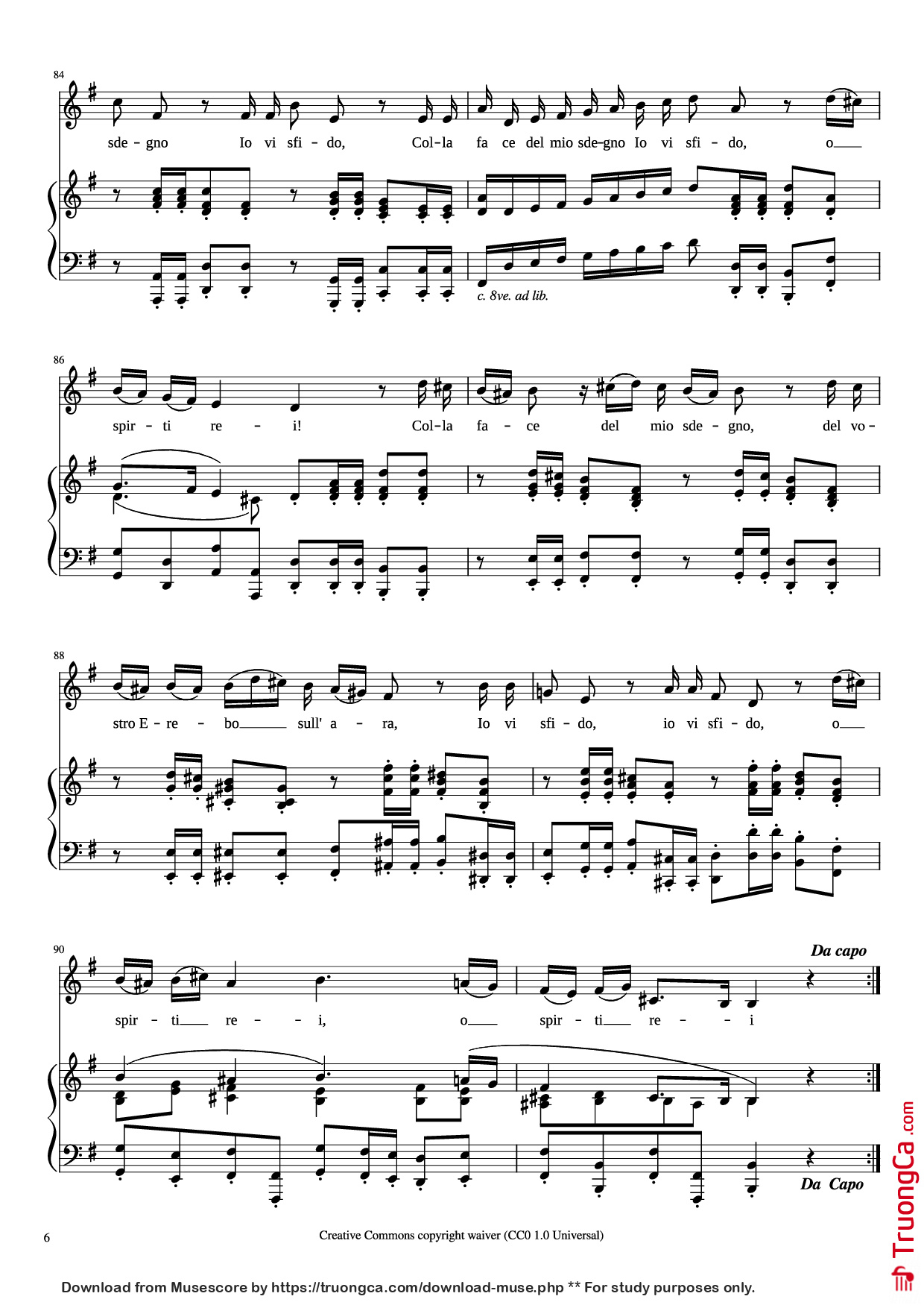 Page 6 of the piano sheet music PDF Piano – CARA SPOSA Piano by George Frideric Handel 