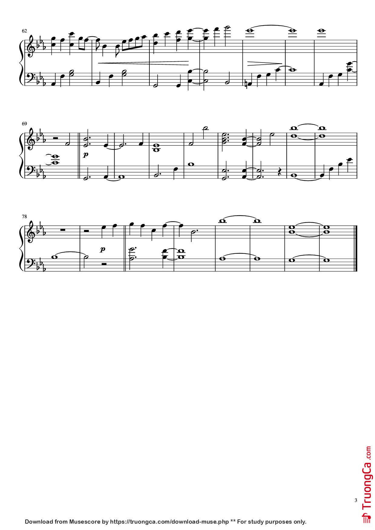 Page 3 of the piano sheet music PDF Piano – Presence Piano by Masaru Yokoyama