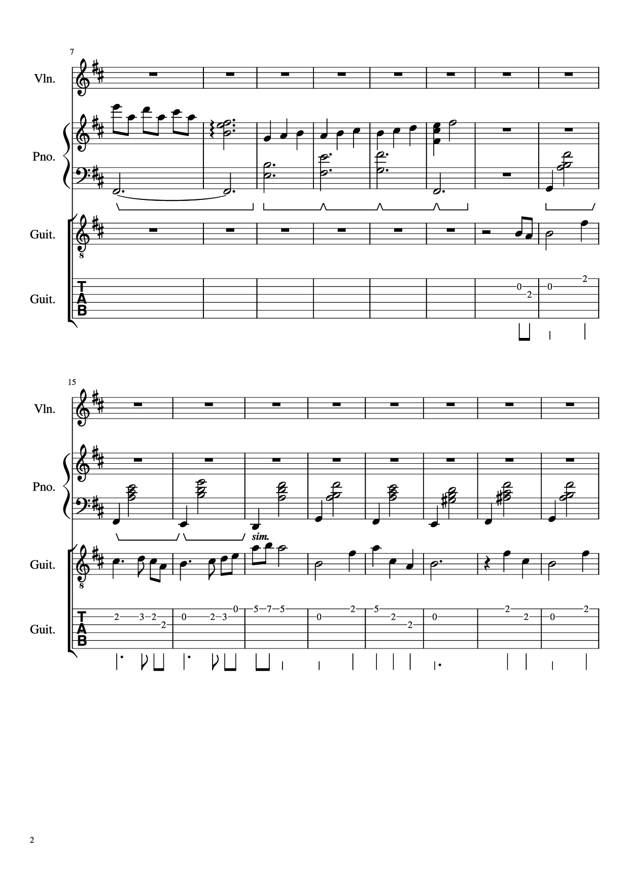 Page 2 of the piano sheet music PDF Piano Guitar Tab – -記憶- Piano by 三輪学