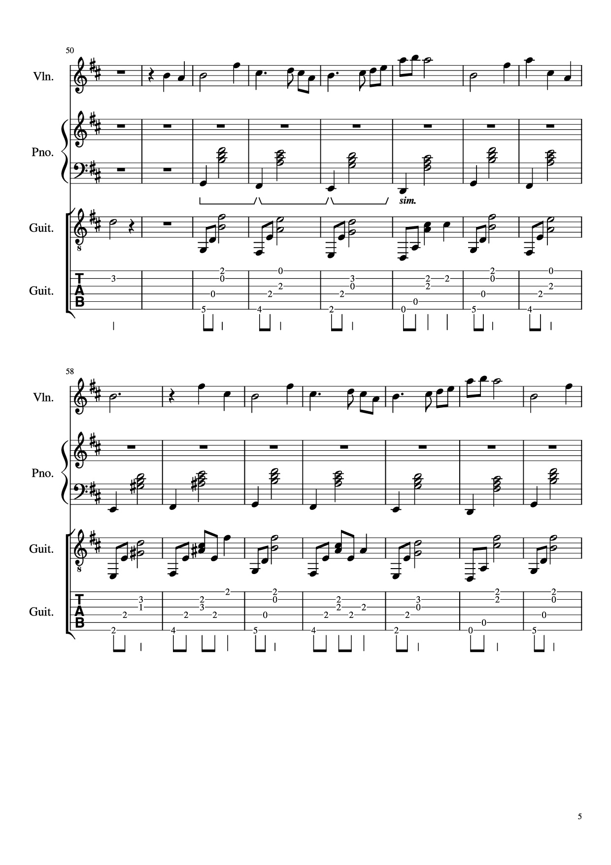 Page 5 of the piano sheet music PDF Piano Guitar Tab – -記憶- Piano by 三輪学