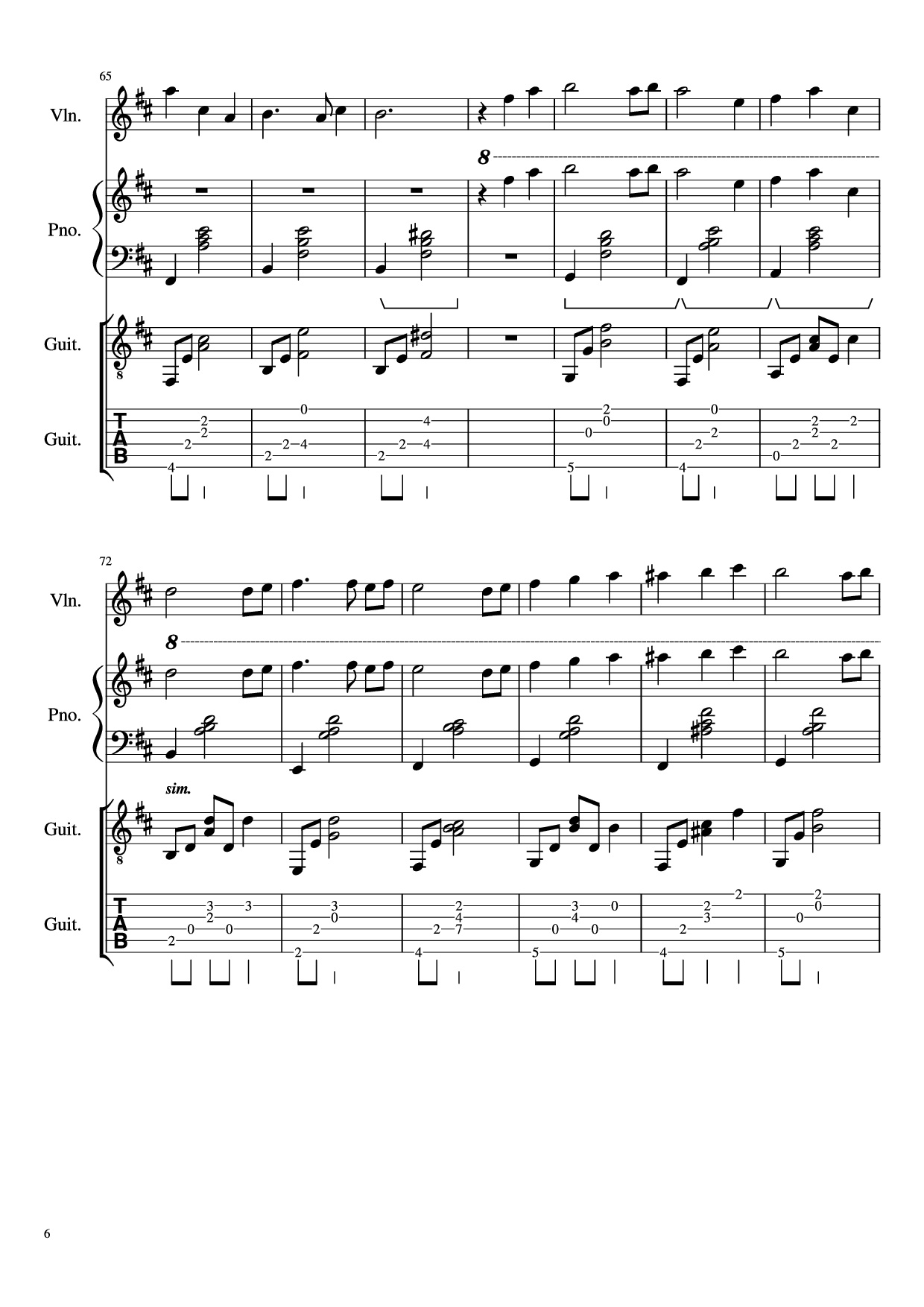 Page 6 of the piano sheet music PDF Piano Guitar Tab – -記憶- Piano by 三輪学