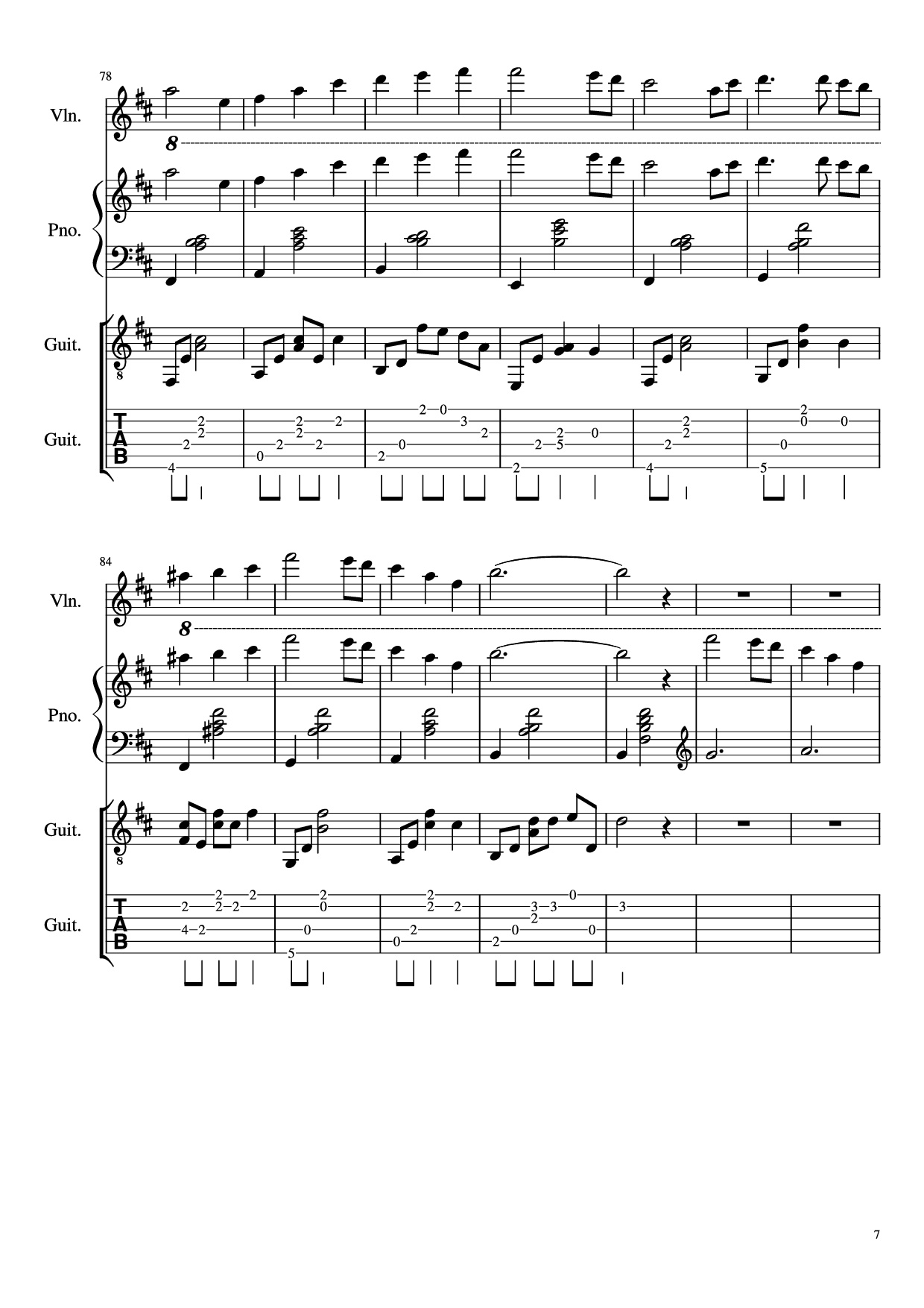 Page 7 of the piano sheet music PDF Piano Guitar Tab – -記憶- Piano by 三輪学