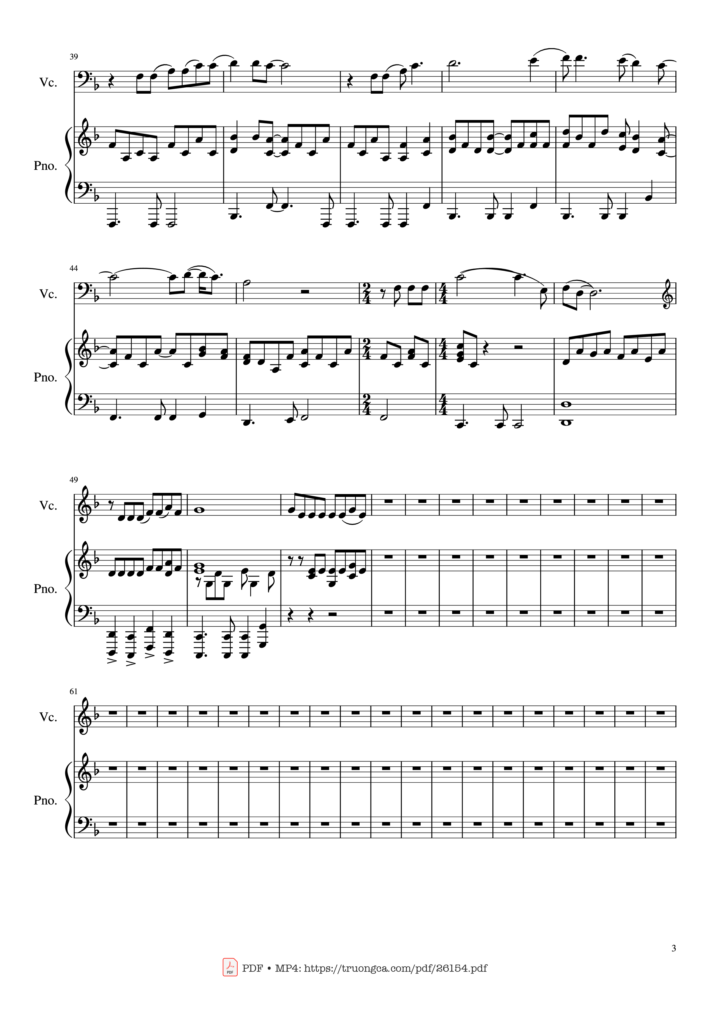 Page 3 of the piano sheet music PDF Piano – The sound of silence Piano - Cello Violin by Undefined