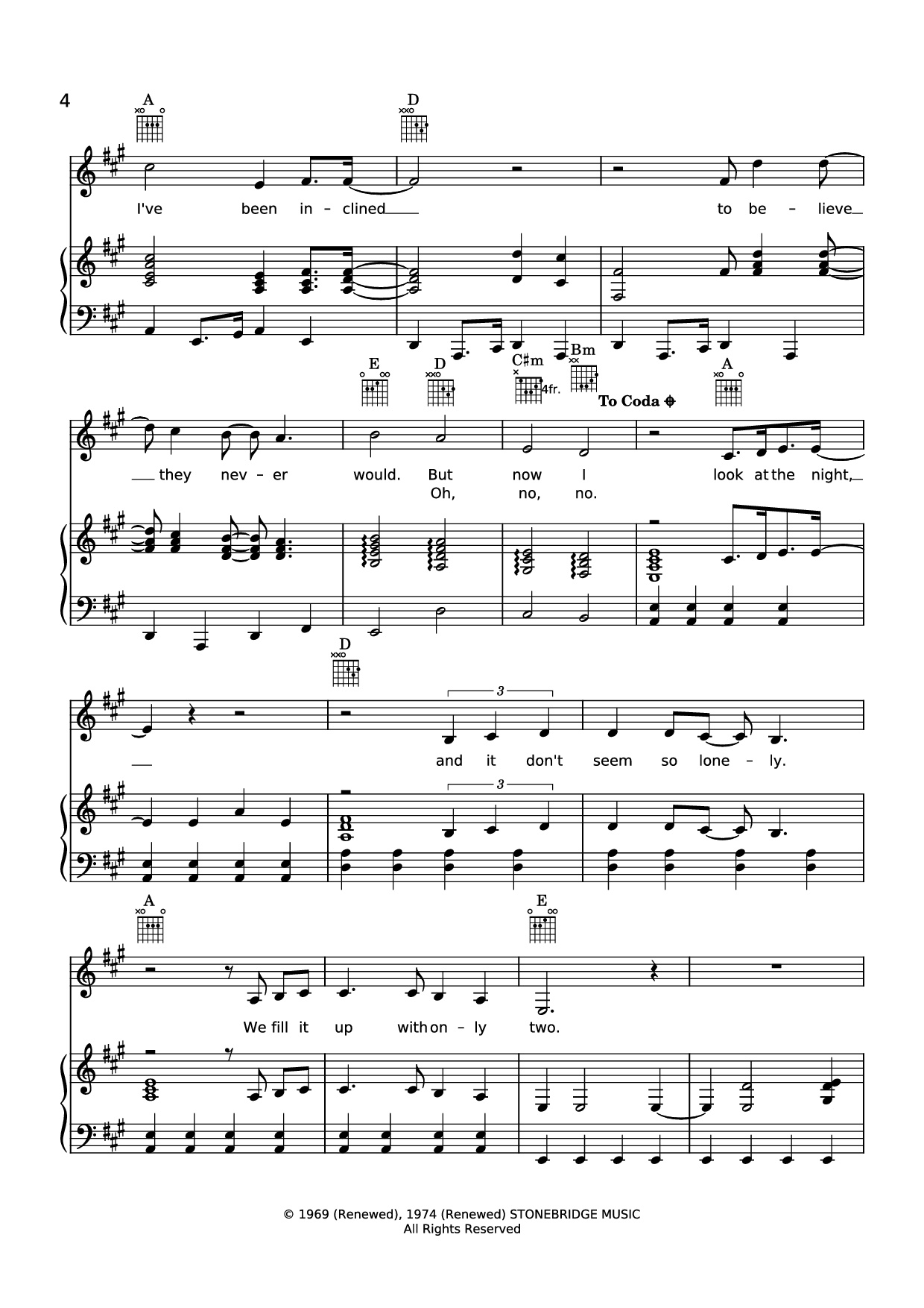 Page 4 of the piano sheet music PDF Piano – Sweet caroline Piano-Vocal by Neil Diamond