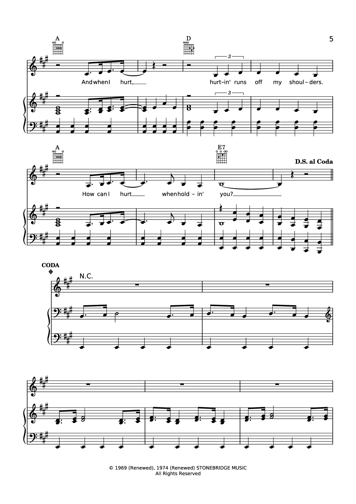 Page 5 of the piano sheet music PDF Piano – Sweet caroline Piano-Vocal by Neil Diamond