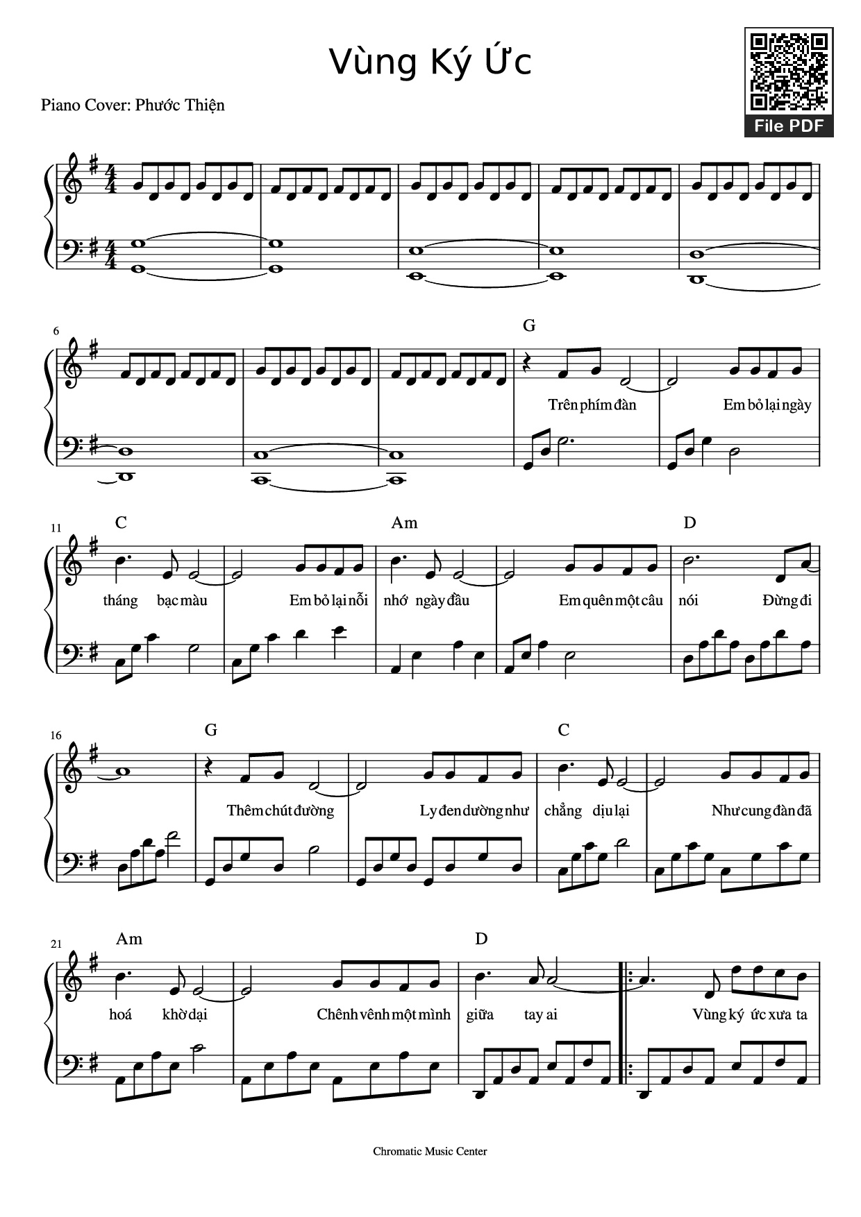 Page 1 of the piano sheet music PDF Piano – Vùng Ký Ức Piano by Chillies