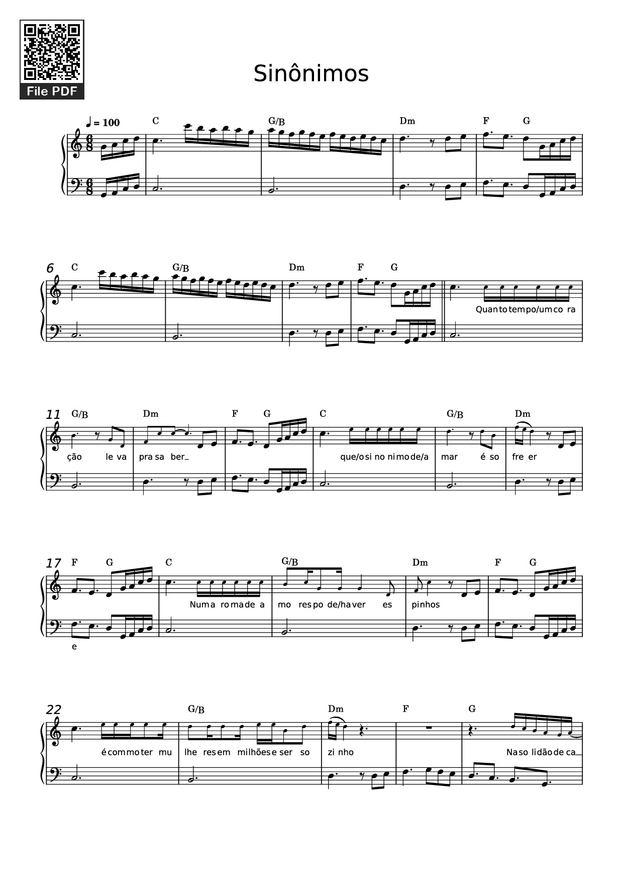 Page 1 of the piano sheet music PDF Piano – Sinônimos Piano by 