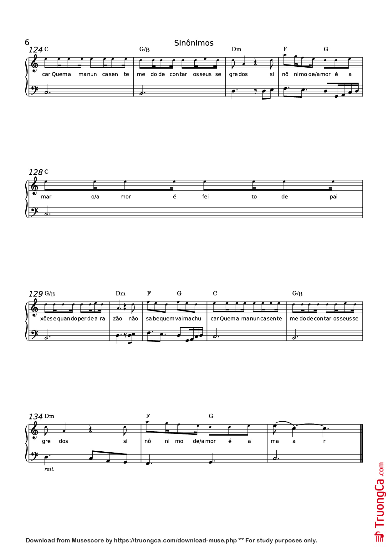 Page 6 of the piano sheet music PDF Piano – Sinônimos Piano by 
