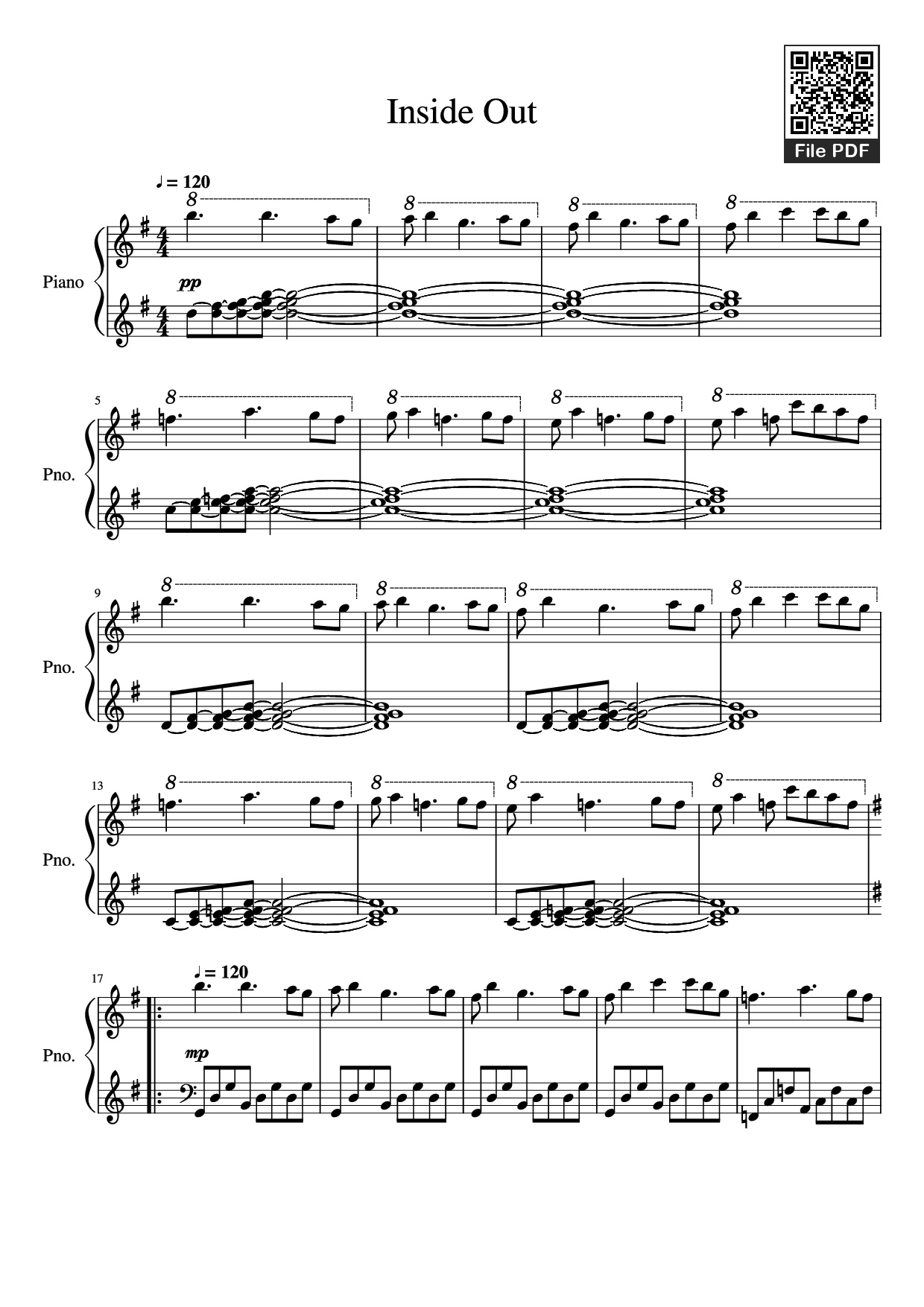 Page 1 of the piano sheet music PDF Piano – Inside Out Piano by Undefined