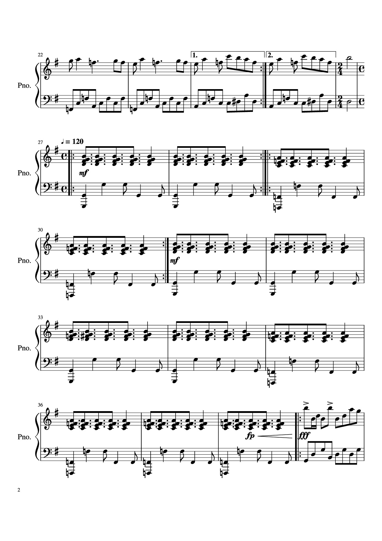 Page 2 of the piano sheet music PDF Piano – Inside Out Piano by Undefined