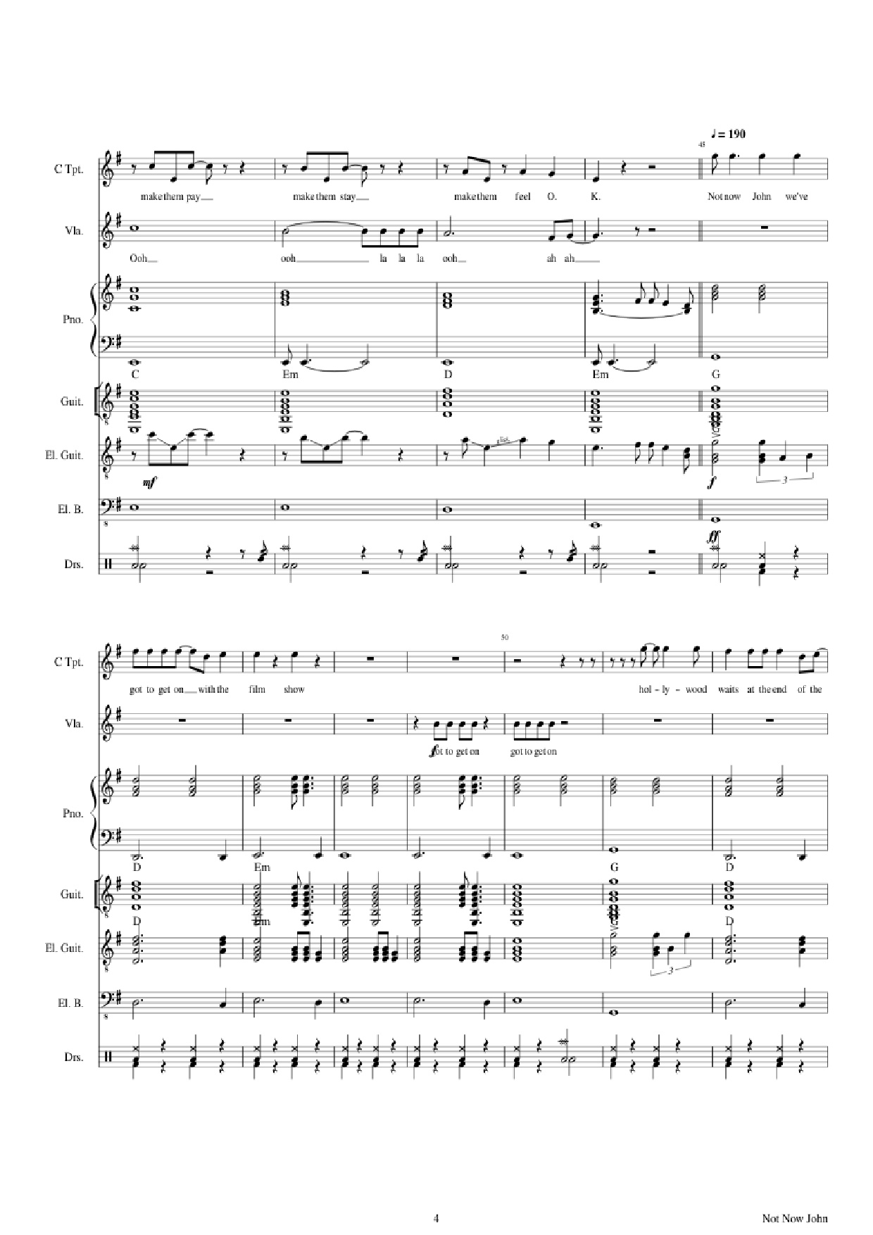 Page 4 of the piano sheet music PDF Piano Guitar Tab – Not Now John Piano by Roger Waters
