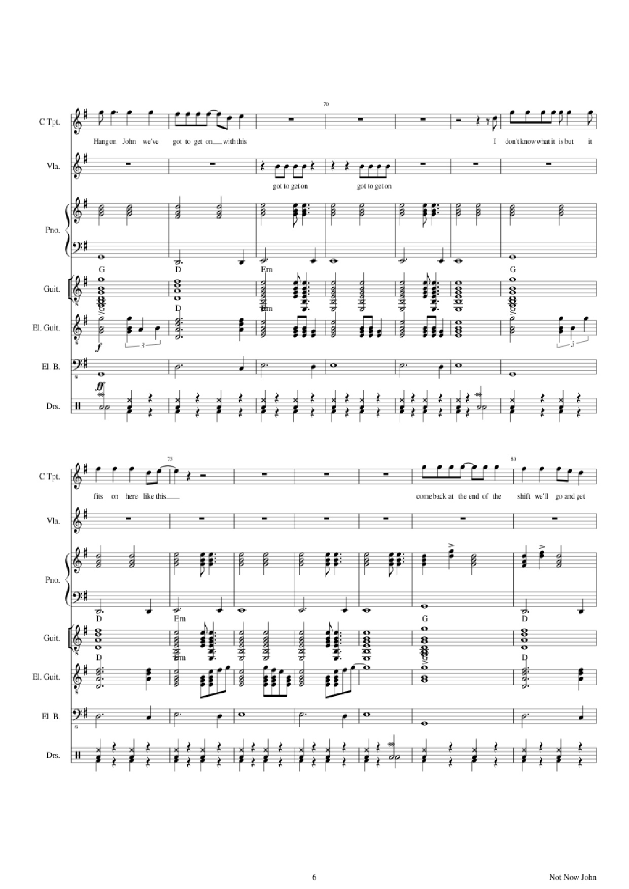 Page 6 of the piano sheet music PDF Piano Guitar Tab – Not Now John Piano by Roger Waters
