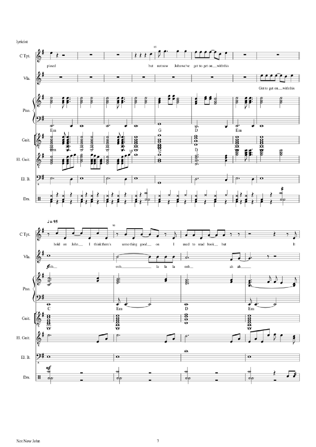 Page 7 of the piano sheet music PDF Piano Guitar Tab – Not Now John Piano by Roger Waters