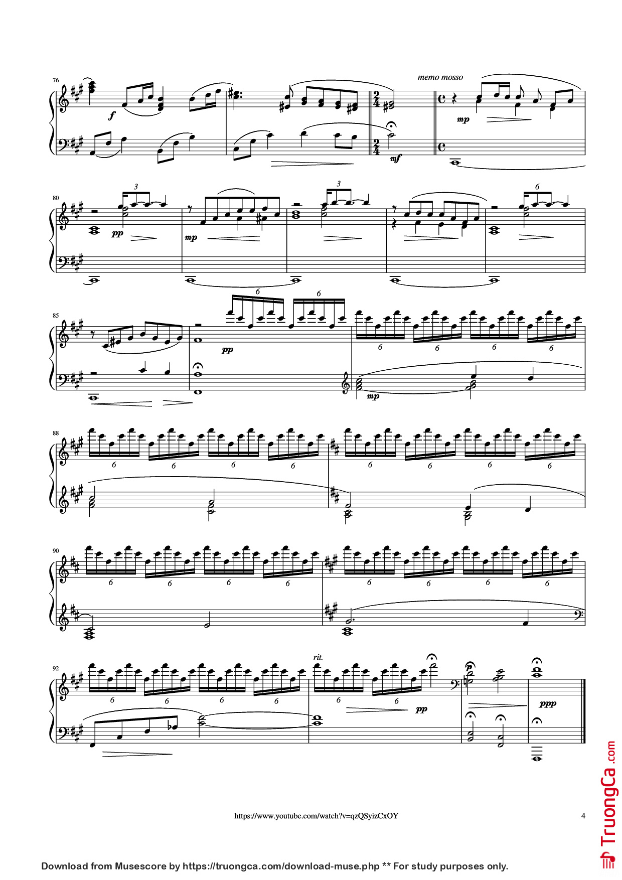 Page 4 of the piano sheet music PDF Piano – Điễm Xưa Piano (Performed by Evan Le) by Trịnh Công Sơn