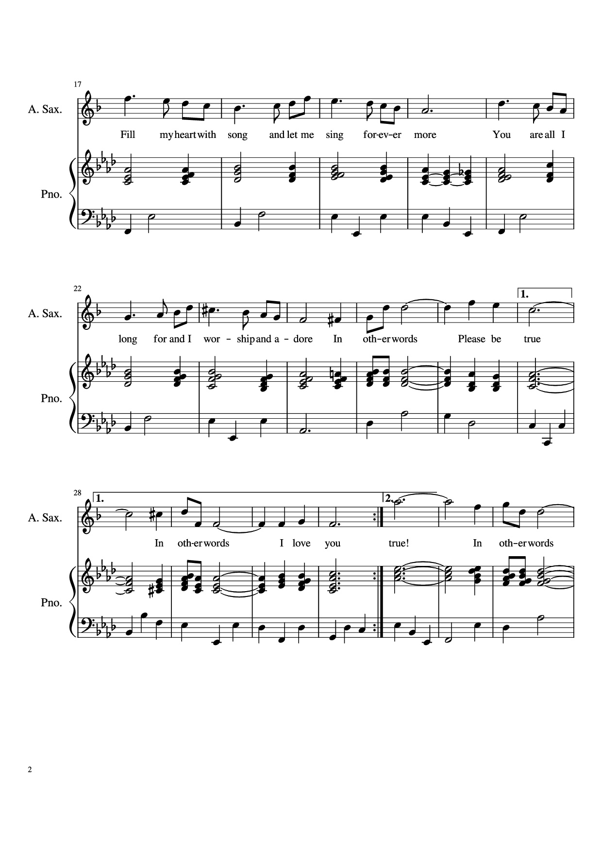 Page 2 of the piano sheet music PDF Piano – Fly Me to the Moon Piano by Music by Bart Howard Preformed by Frank Sinatra