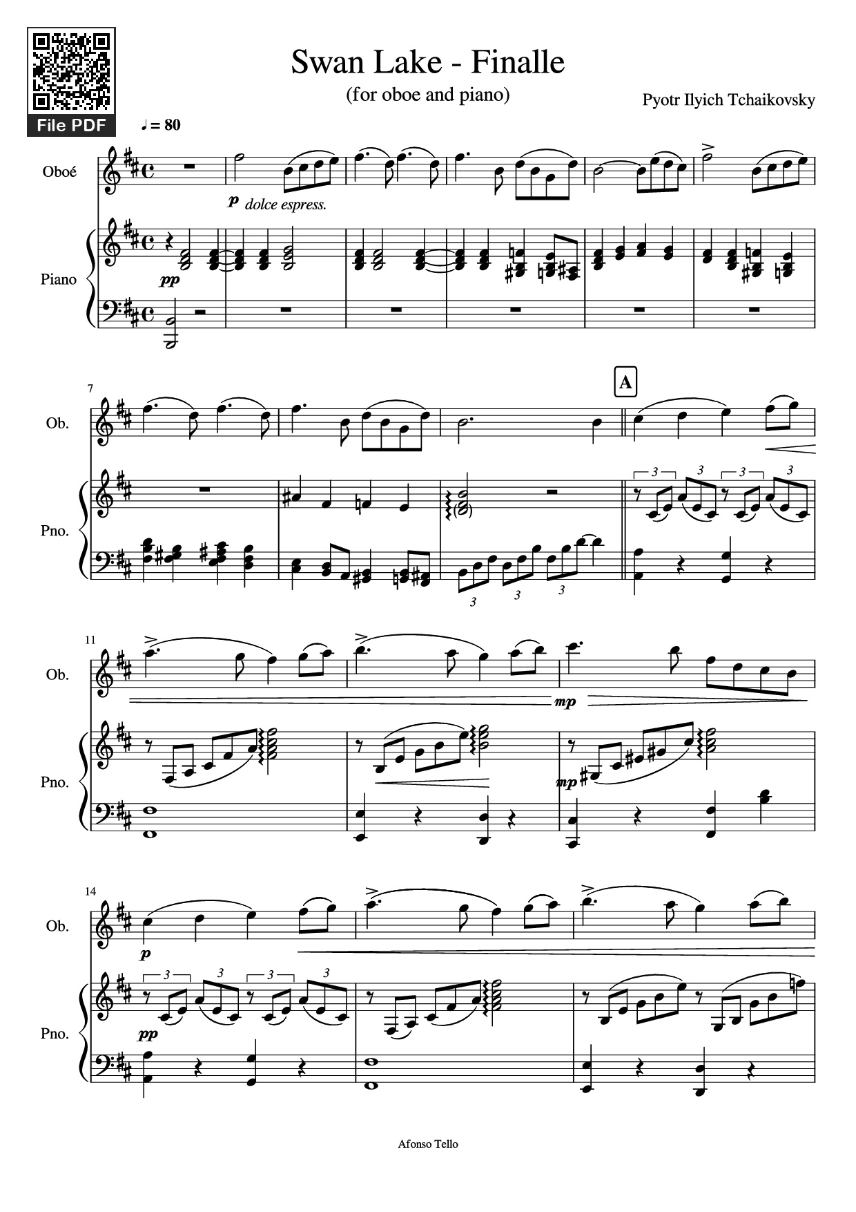 Page 1 of the piano sheet music PDF Piano – Swan Lake - Finalle Piano by Pyotr Ilyich Tchaikovsky