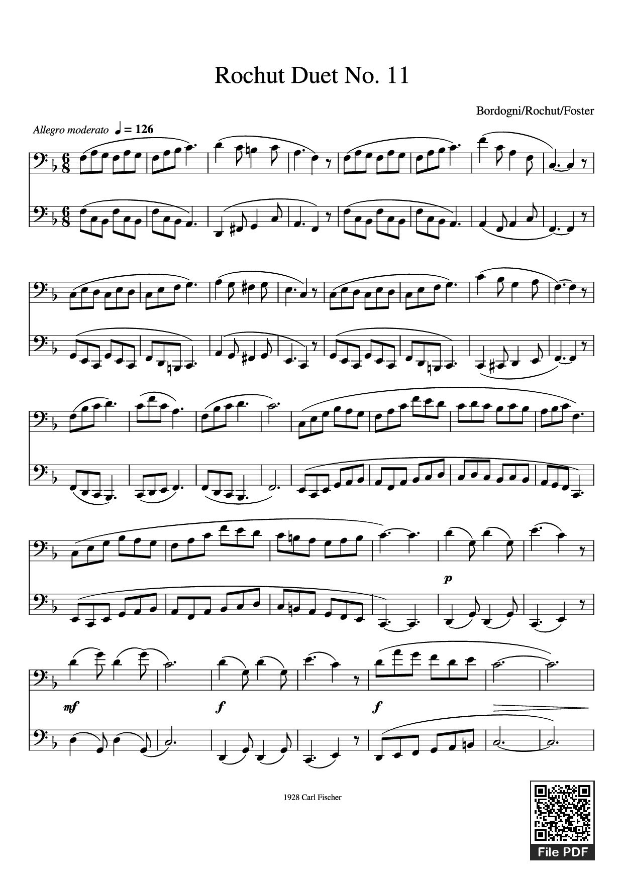 Page 1 of the piano sheet music PDF Piano – Rochut Duet No. 11 Piano by Bordogni/Rochut/Foster
