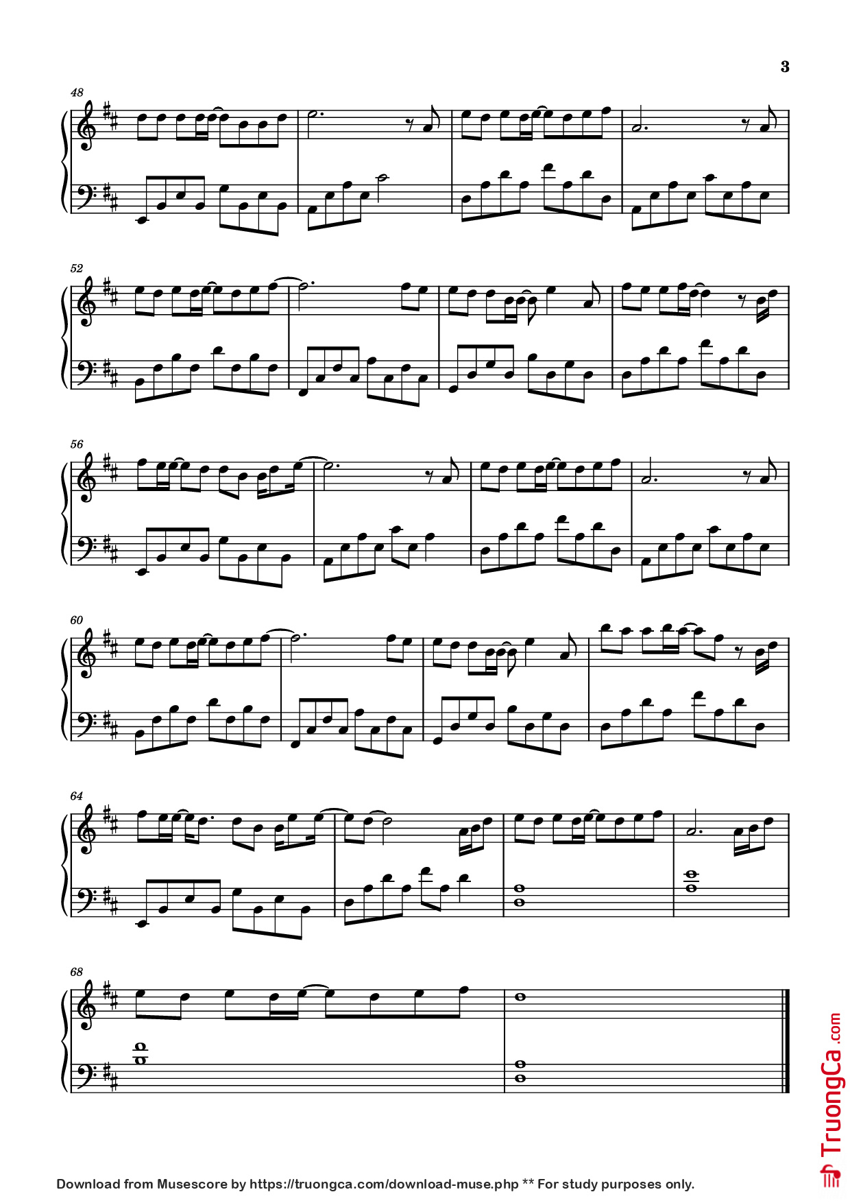 Page 3 of the piano sheet music PDF Piano – 我终于等到你 Piano by 演唱/作词：任夏