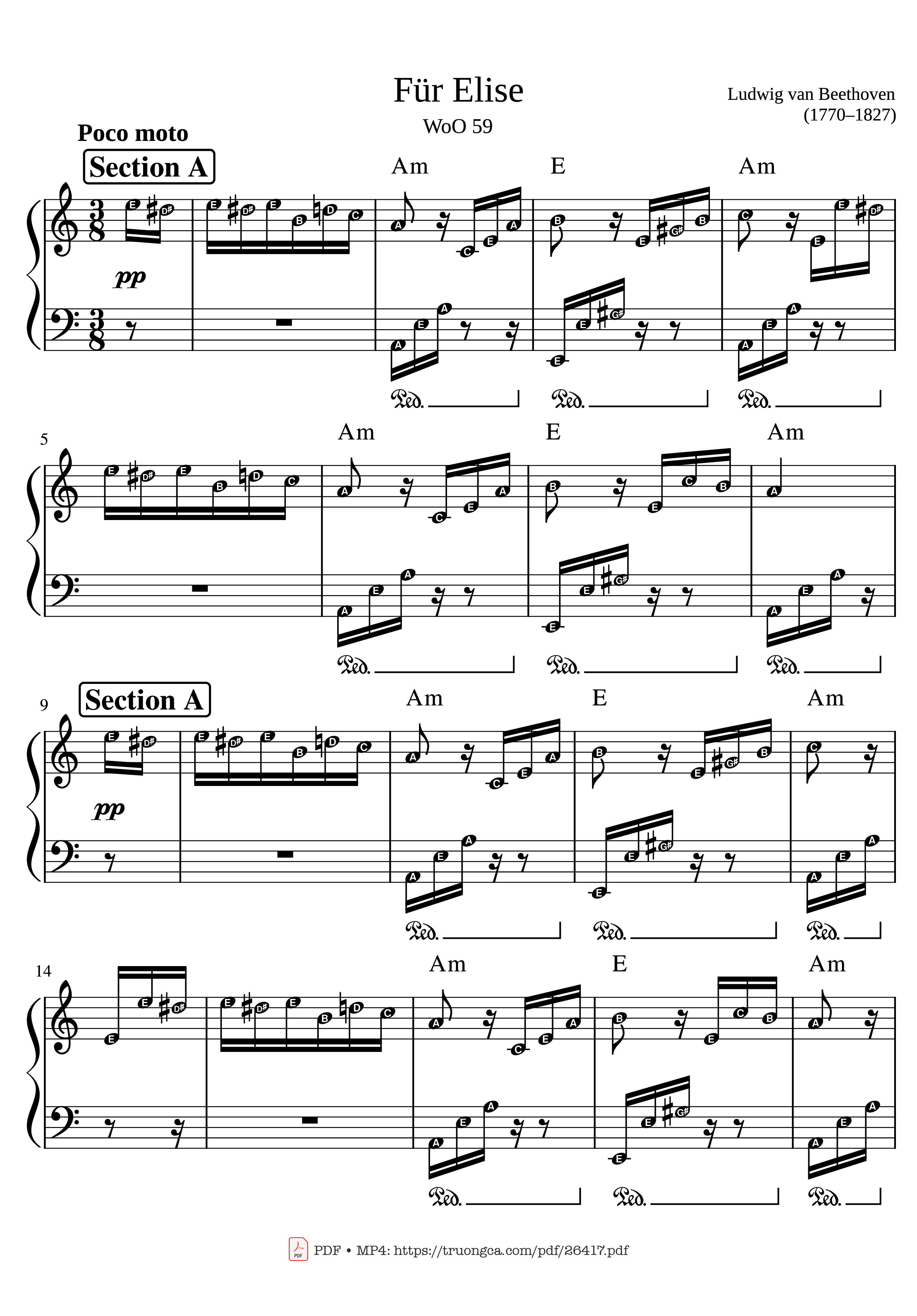 Page 1 of the piano sheet music PDF Piano – Beethoven Fur Elise (Famous part) by Ludwig van Beethoven