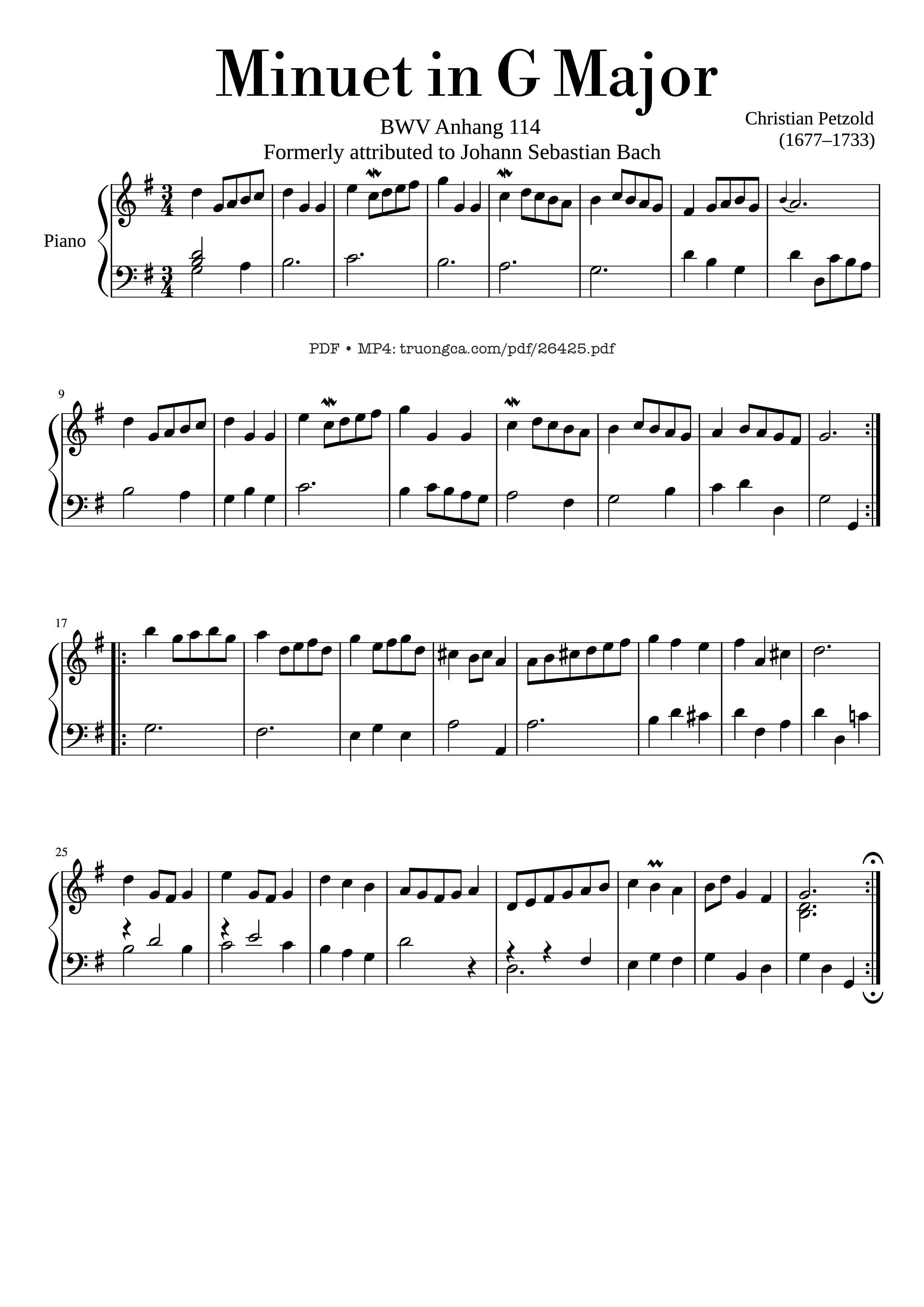 Page 1 of the piano sheet music PDF Piano – Minuet in G Major Piano by Christian Petzold