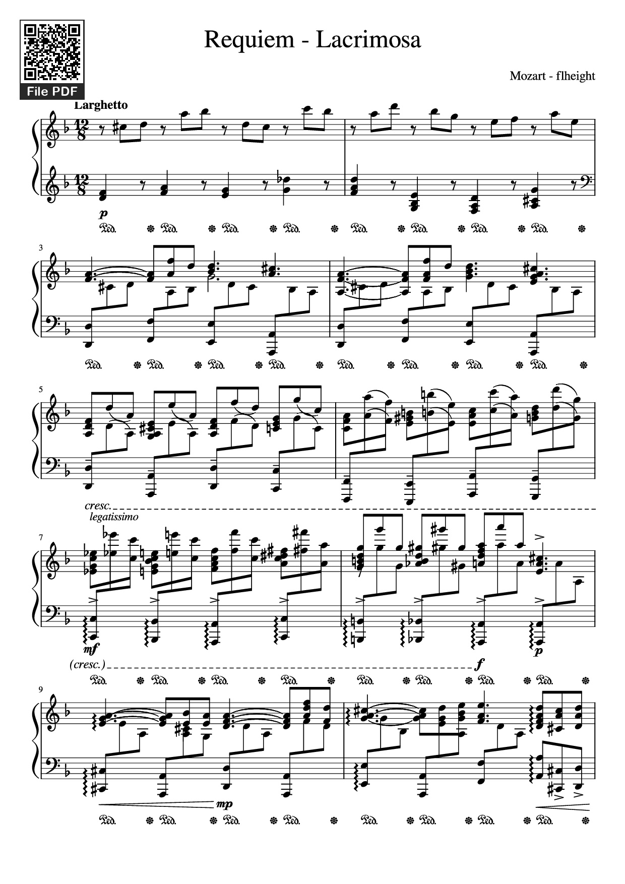 Page 1 of the piano sheet music PDF Piano – Requiem - Lacrimosa Piano by Mozart - flheight