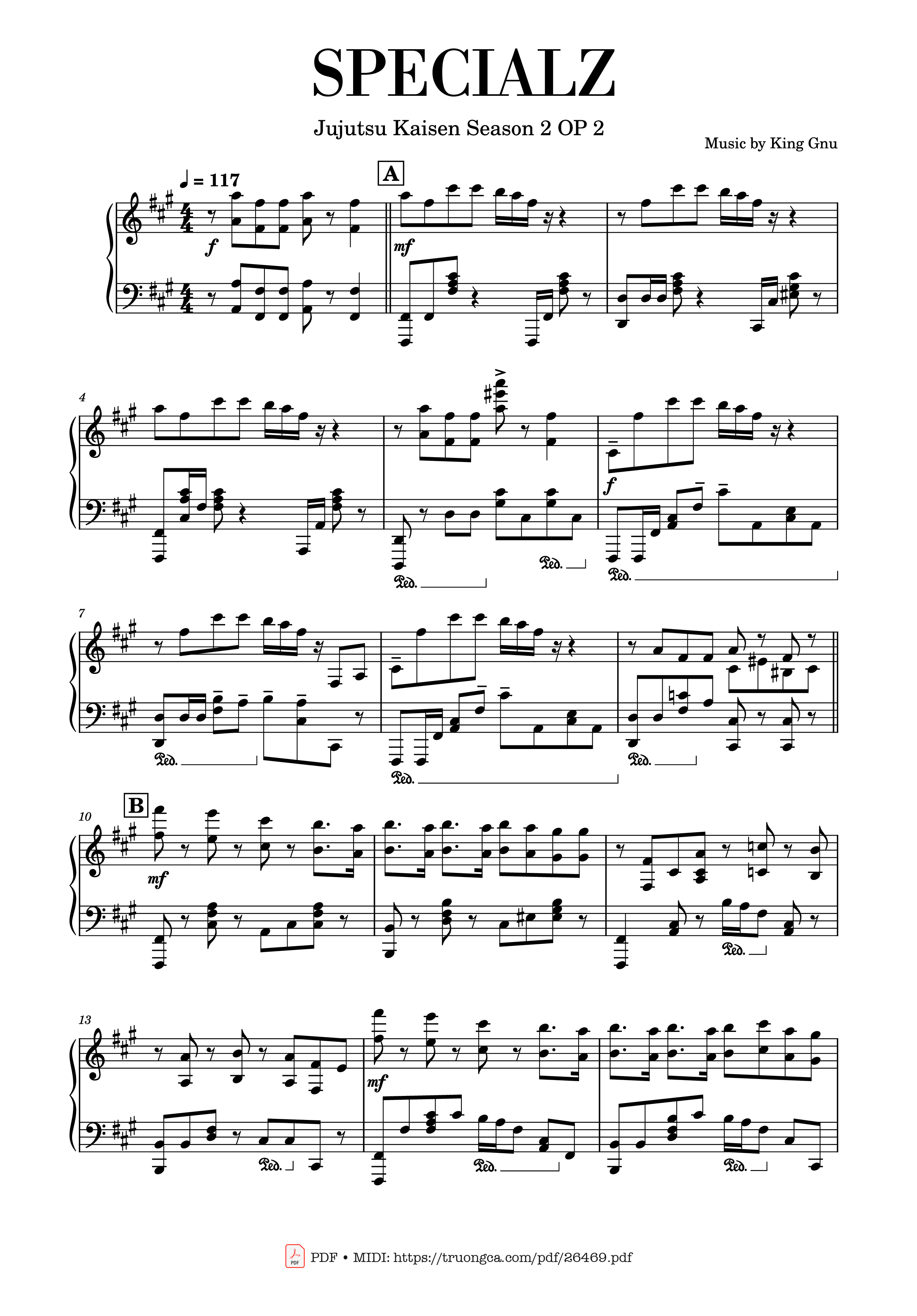 Page 1 of the piano sheet music PDF Piano – SPECIALZ Piano by Music by King Gnu