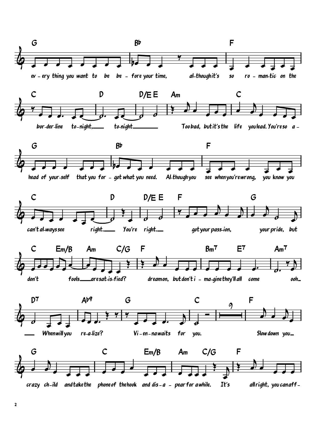 Page 2 of the piano sheet music PDF Piano – Vienna Piano by Billy Joel