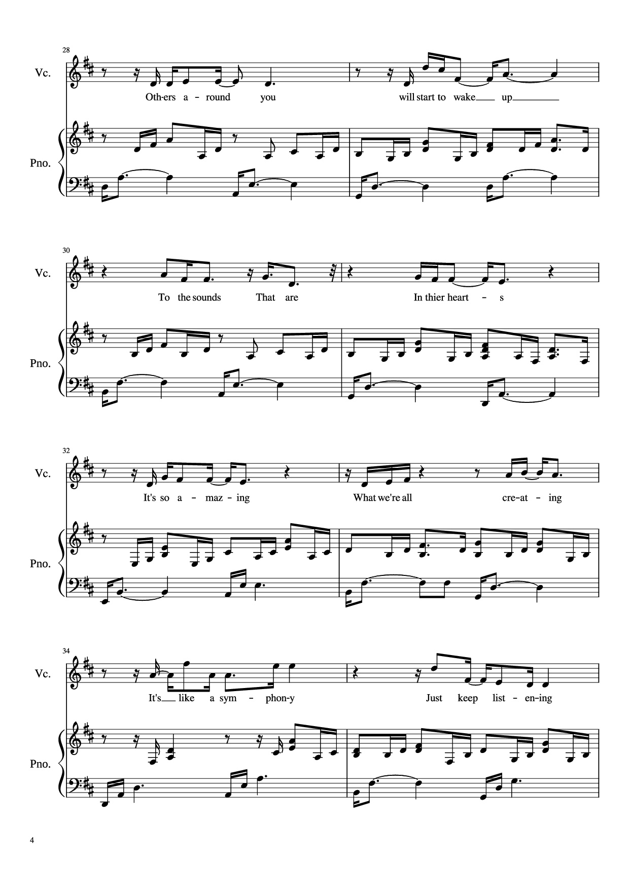 Page 4 of the piano sheet music PDF Piano – Glorious Piano by David Archuleta