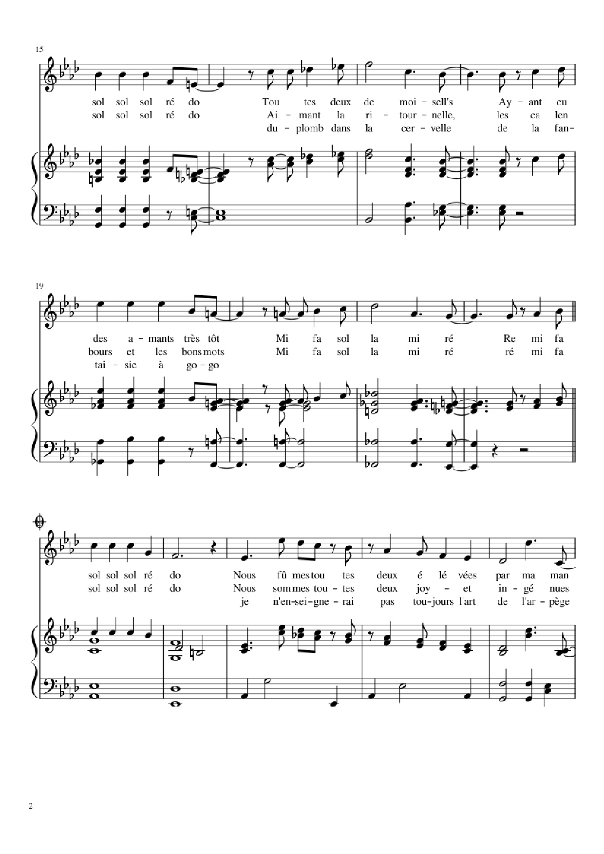Page 2 of the piano sheet music PDF Piano – Chanson des jumelles Piano by Michel Legrand