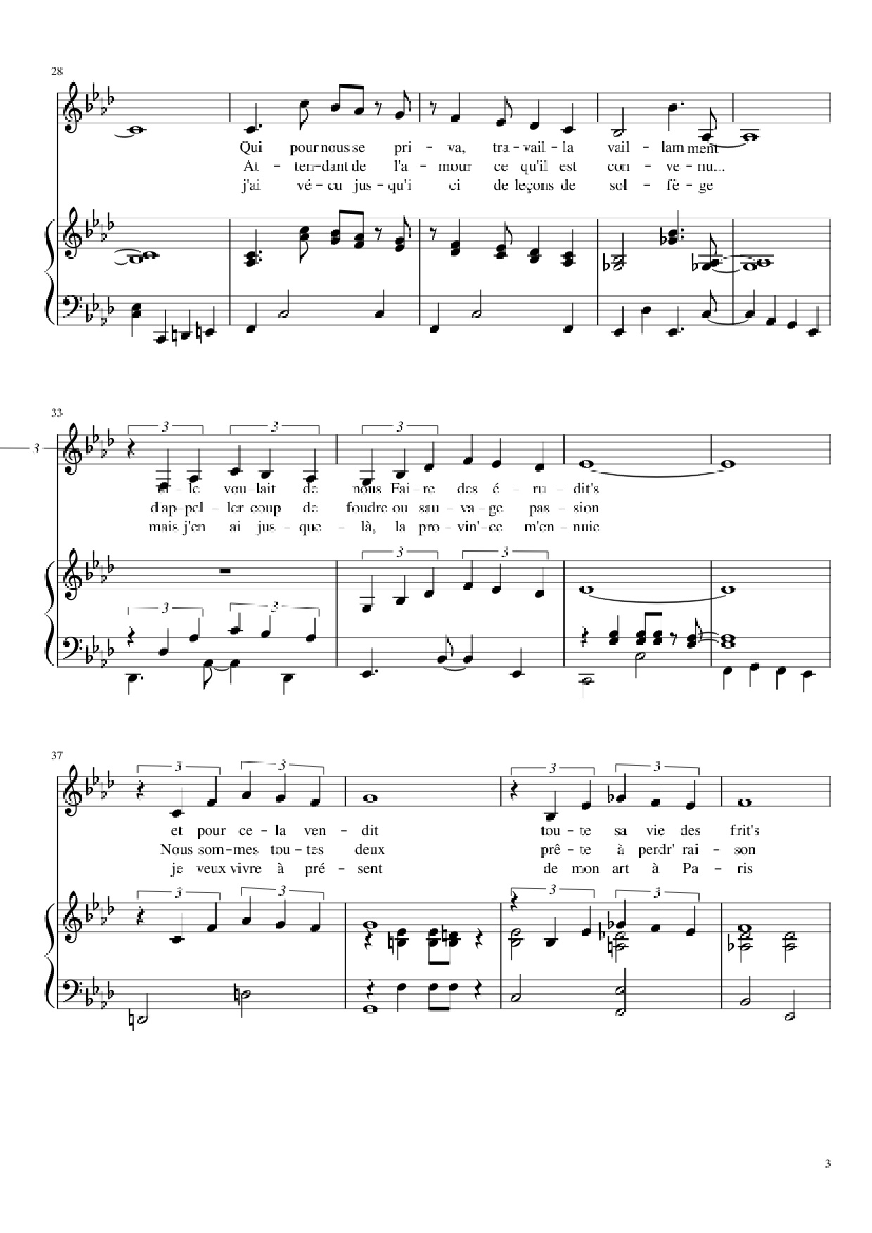 Page 3 of the piano sheet music PDF Piano – Chanson des jumelles Piano by Michel Legrand