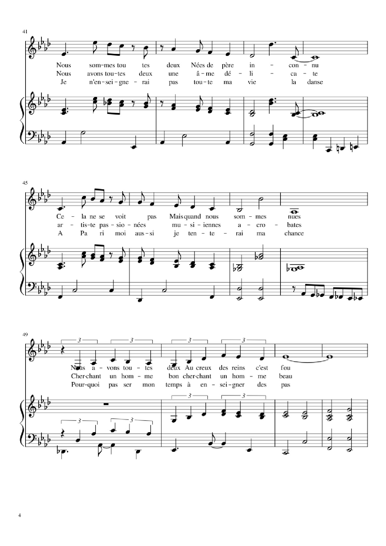 Page 4 of the piano sheet music PDF Piano – Chanson des jumelles Piano by Michel Legrand