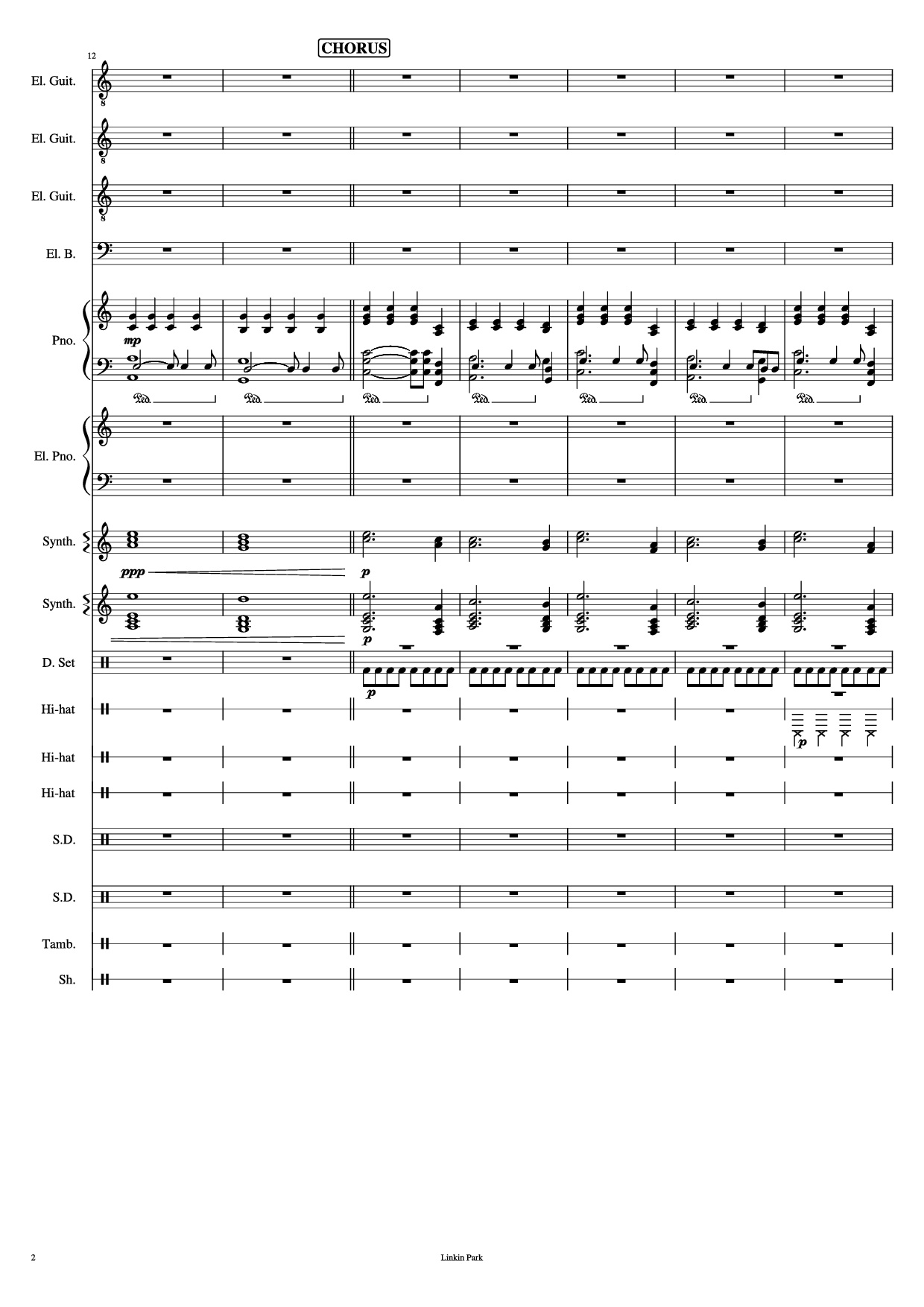 Page 2 of the piano sheet music PDF Piano Guitar Tab – Iridescent Piano by Linkin Park