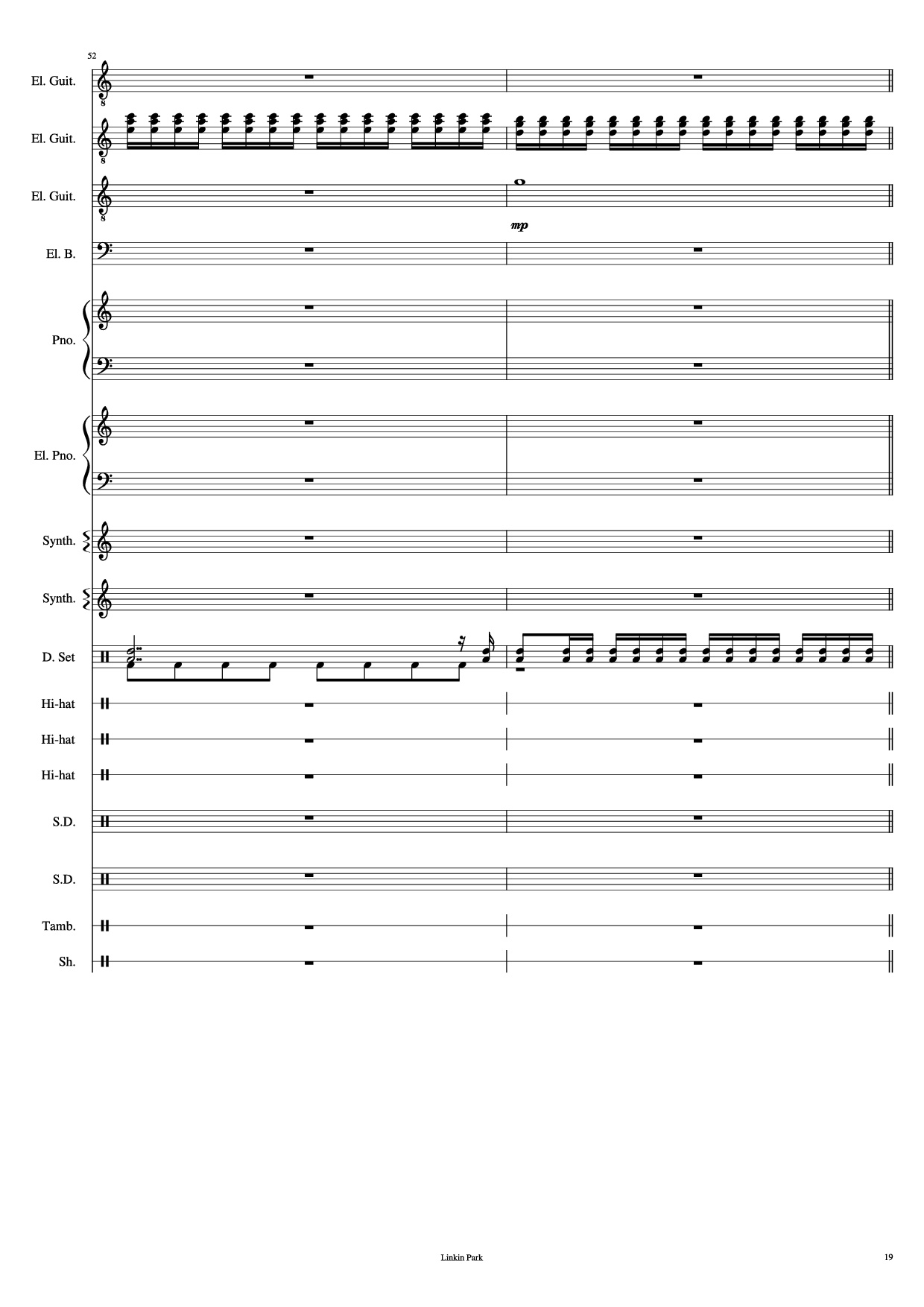 Page 19 of the piano sheet music PDF Piano Guitar Tab – Iridescent Piano by Linkin Park