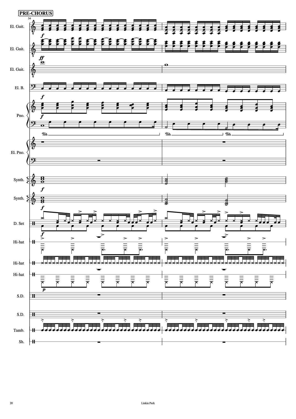Page 20 of the piano sheet music PDF Piano Guitar Tab – Iridescent Piano by Linkin Park