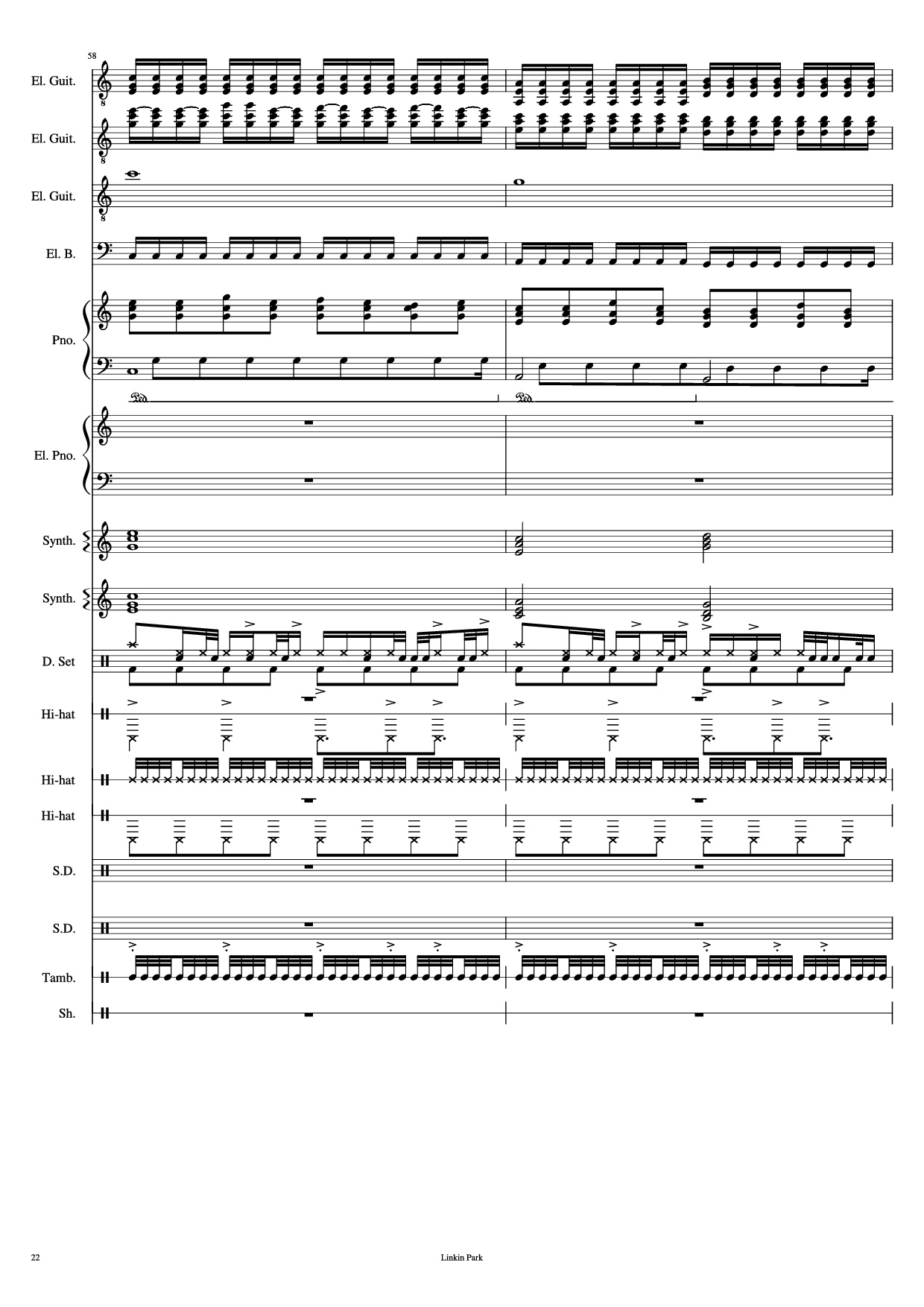 Page 22 of the piano sheet music PDF Piano Guitar Tab – Iridescent Piano by Linkin Park