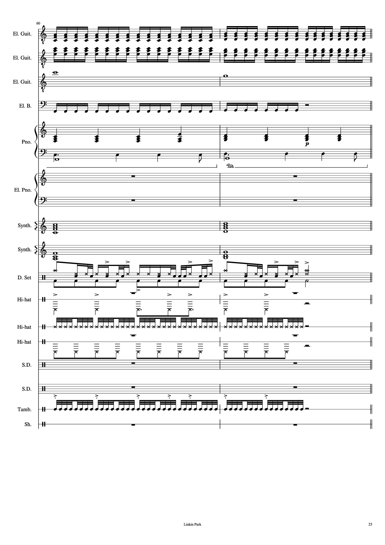Page 23 of the piano sheet music PDF Piano Guitar Tab – Iridescent Piano by Linkin Park